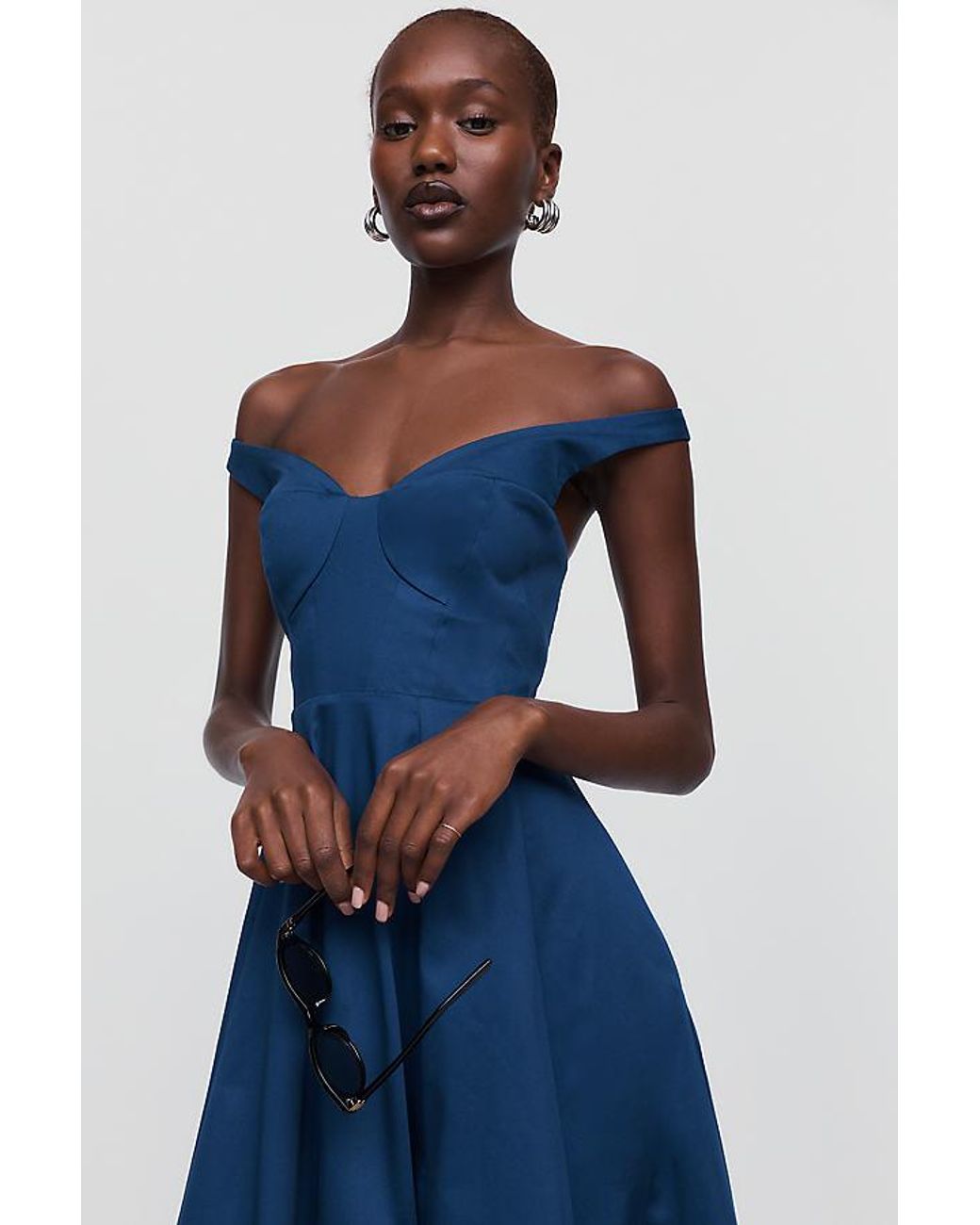 Maeve Blue Sateen Midi Dress
