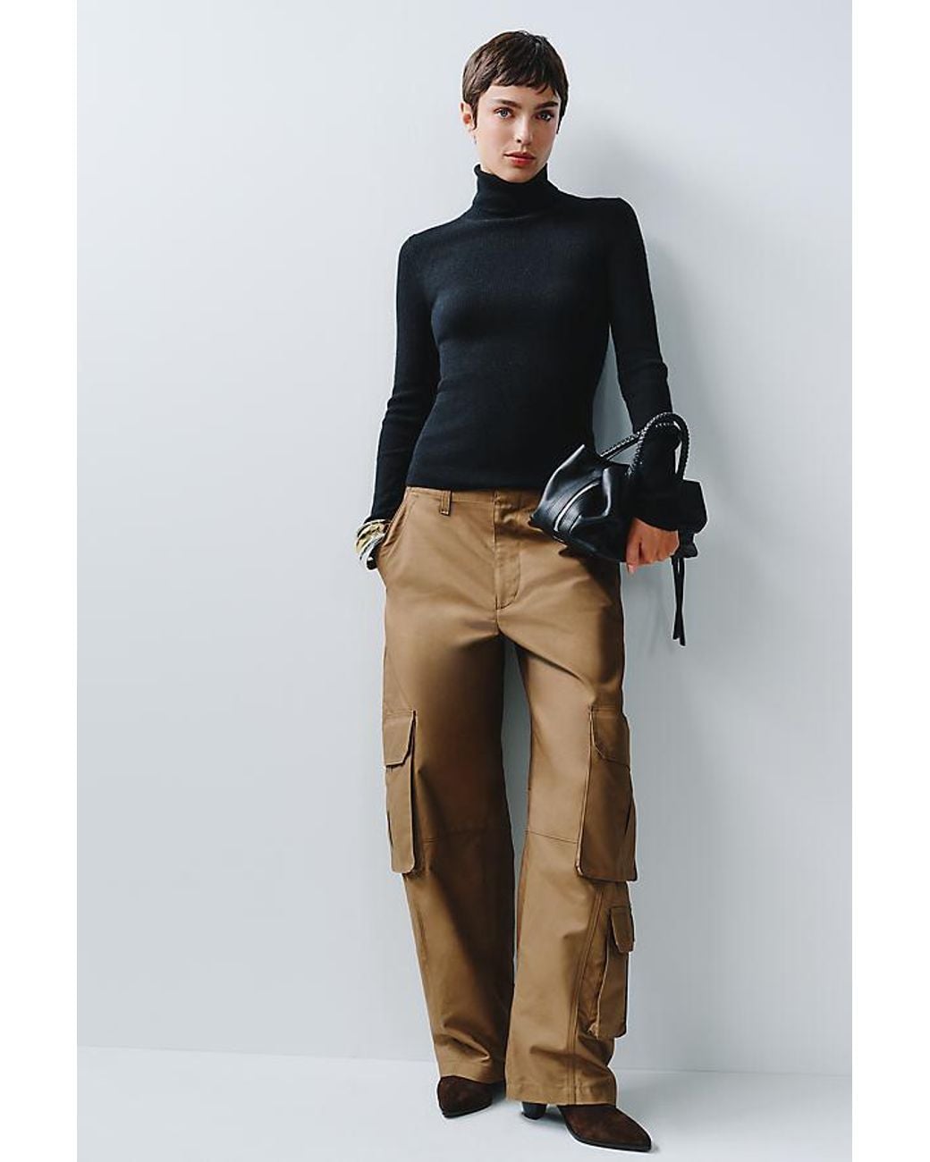 Maeve Black 100% Cashmere Ribbed Turtleneck Top