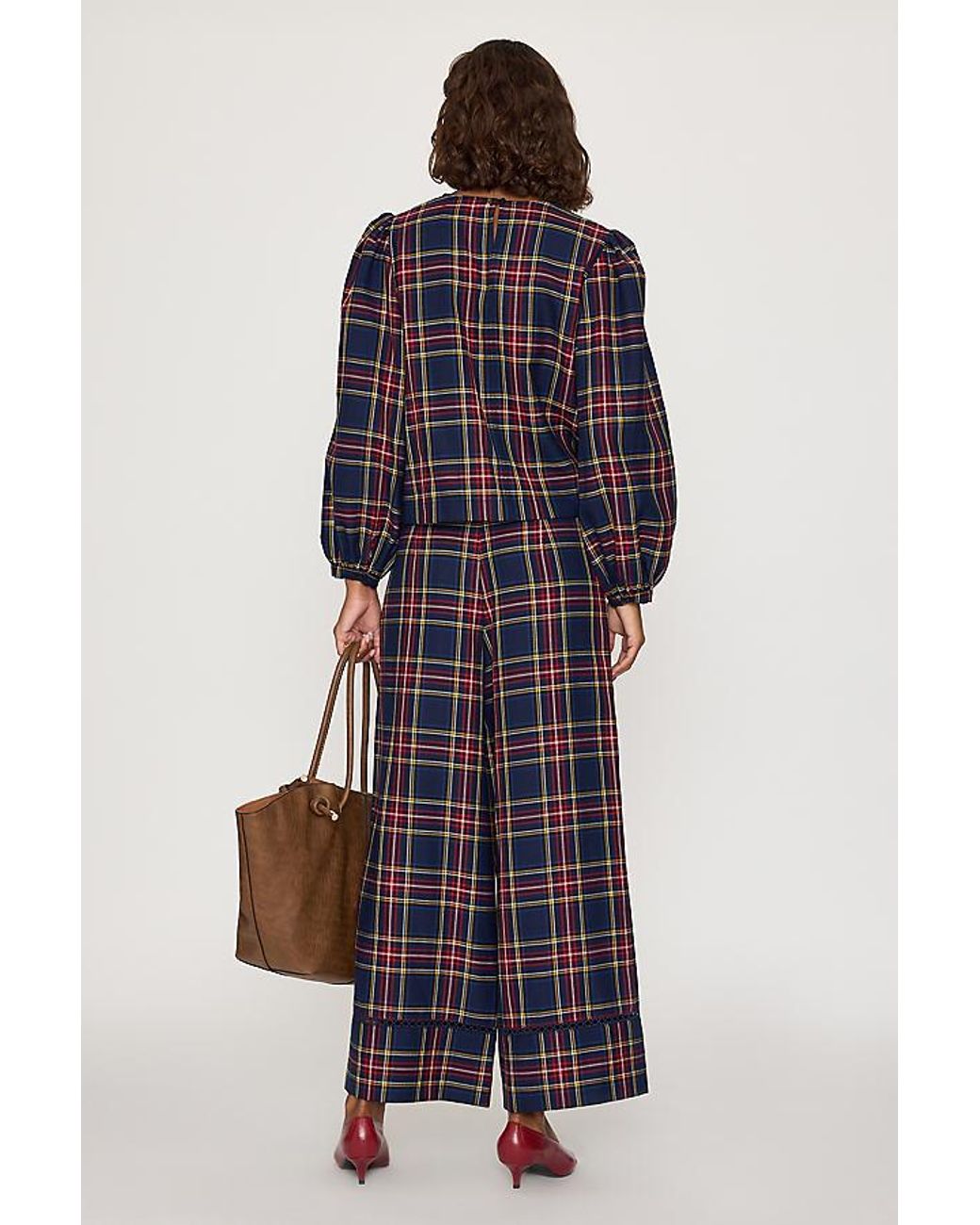 The Tiny Big Sister Blue Check Puff-Sleeve Blouse