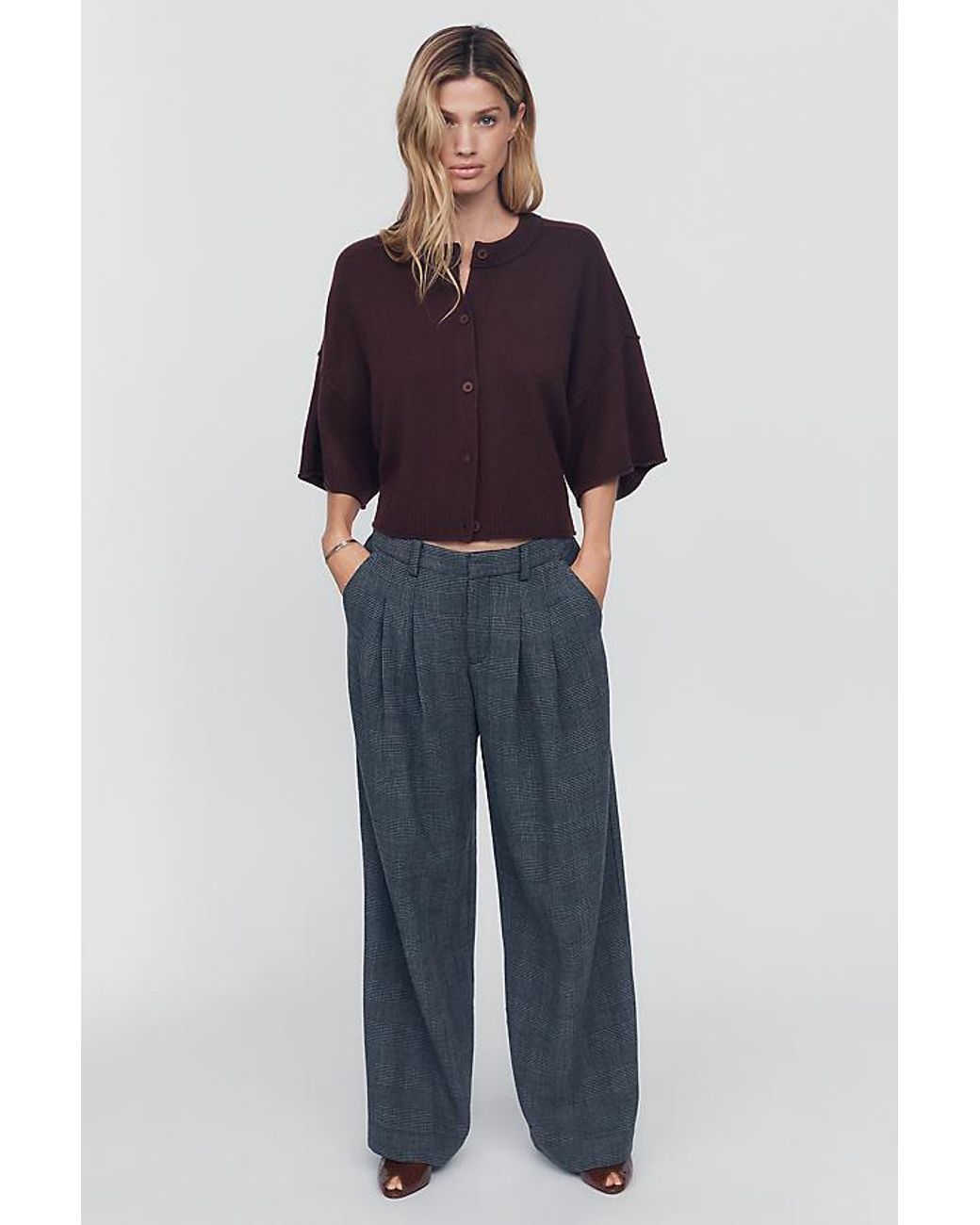 By Anthropologie Purple The Goldie Crew-Neck Cashmere Jumper: Cardigan Edition