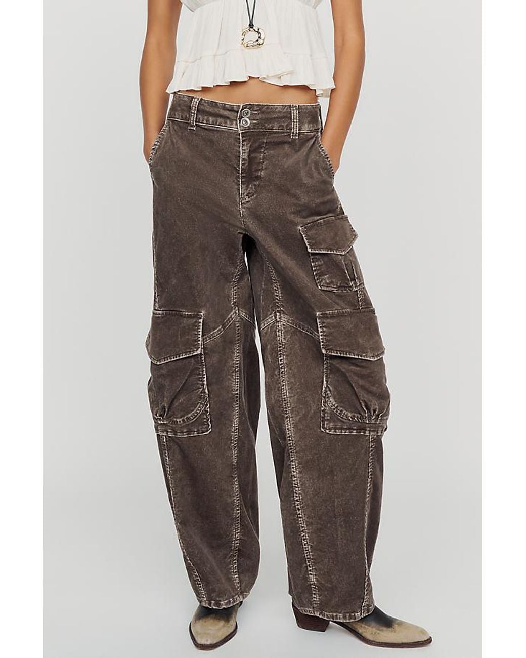 Pilcro Brown Aero Corduroy Wide-Leg Cargo Pants By