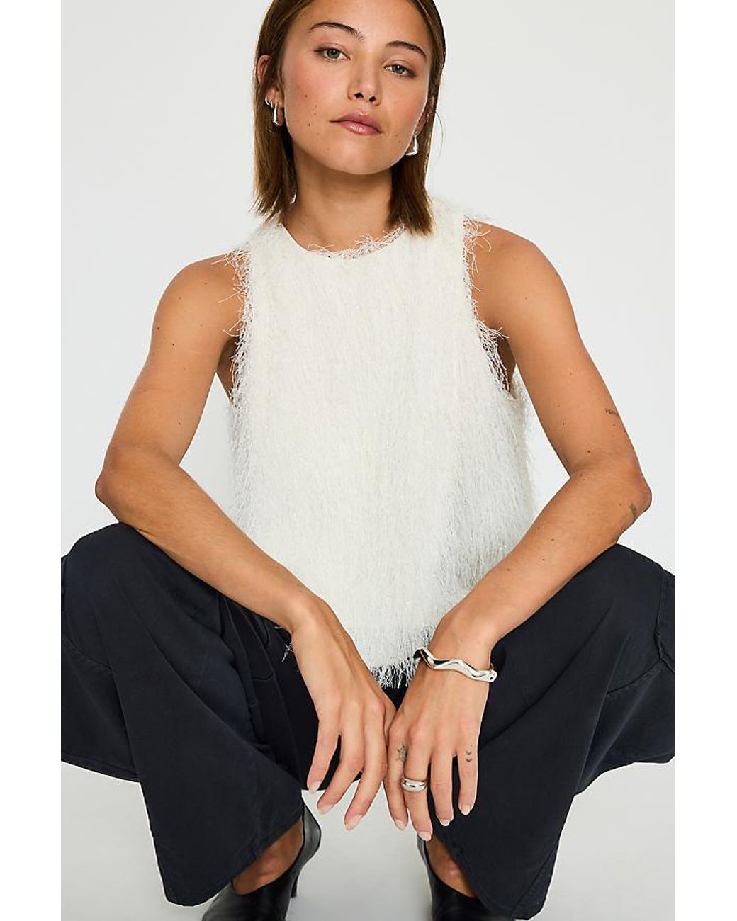 By Anthropologie White Fringed Halter Top