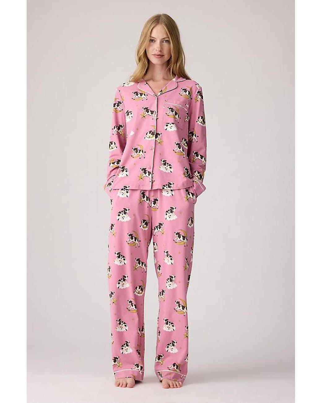 Chelsea Peers Pink Cosmic Cow Print Long Pyjama Set