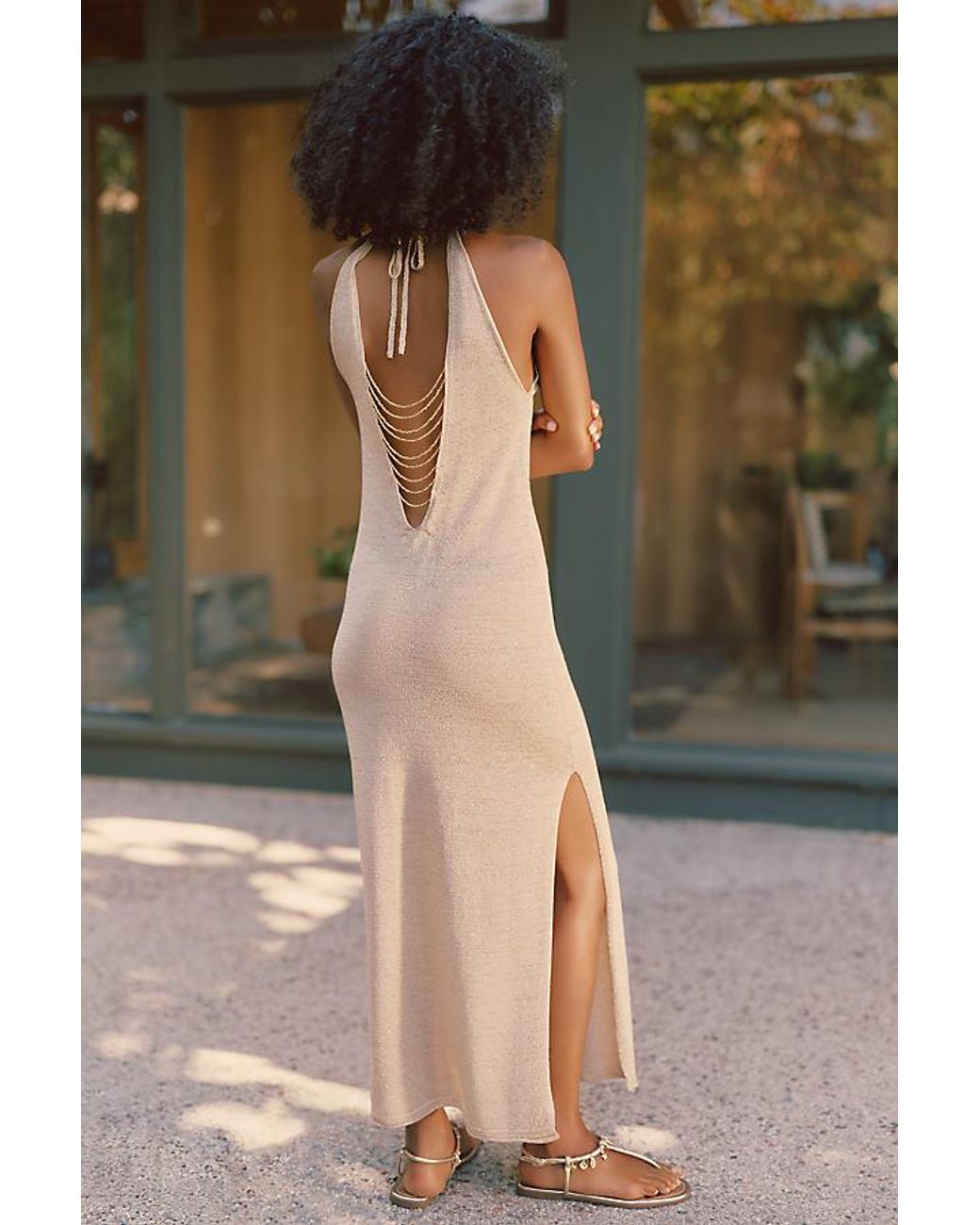 Celandine Metallic High-Neck Knit Dress