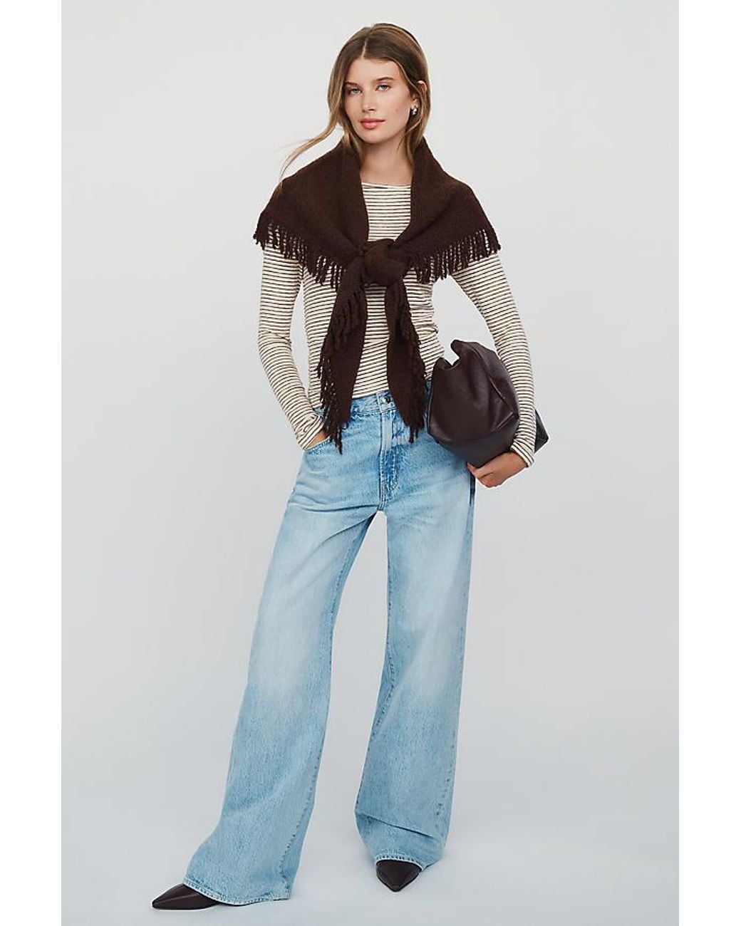By Anthropologie Brown The Shay Triangle Fringe Scarf Wrap