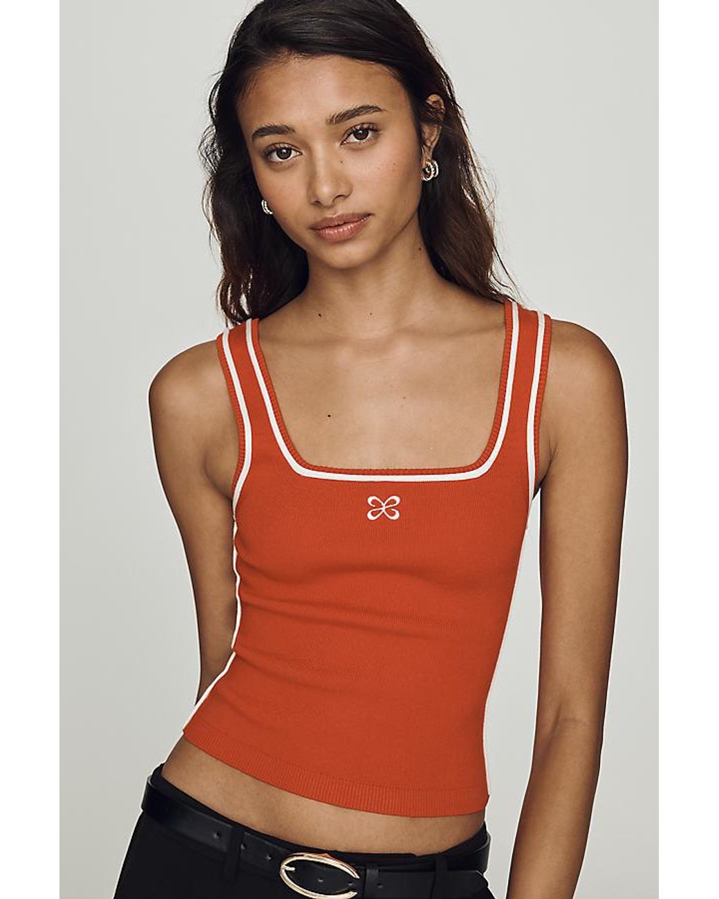 Maeve Blue Square-Neck Logo Knit Tank Top