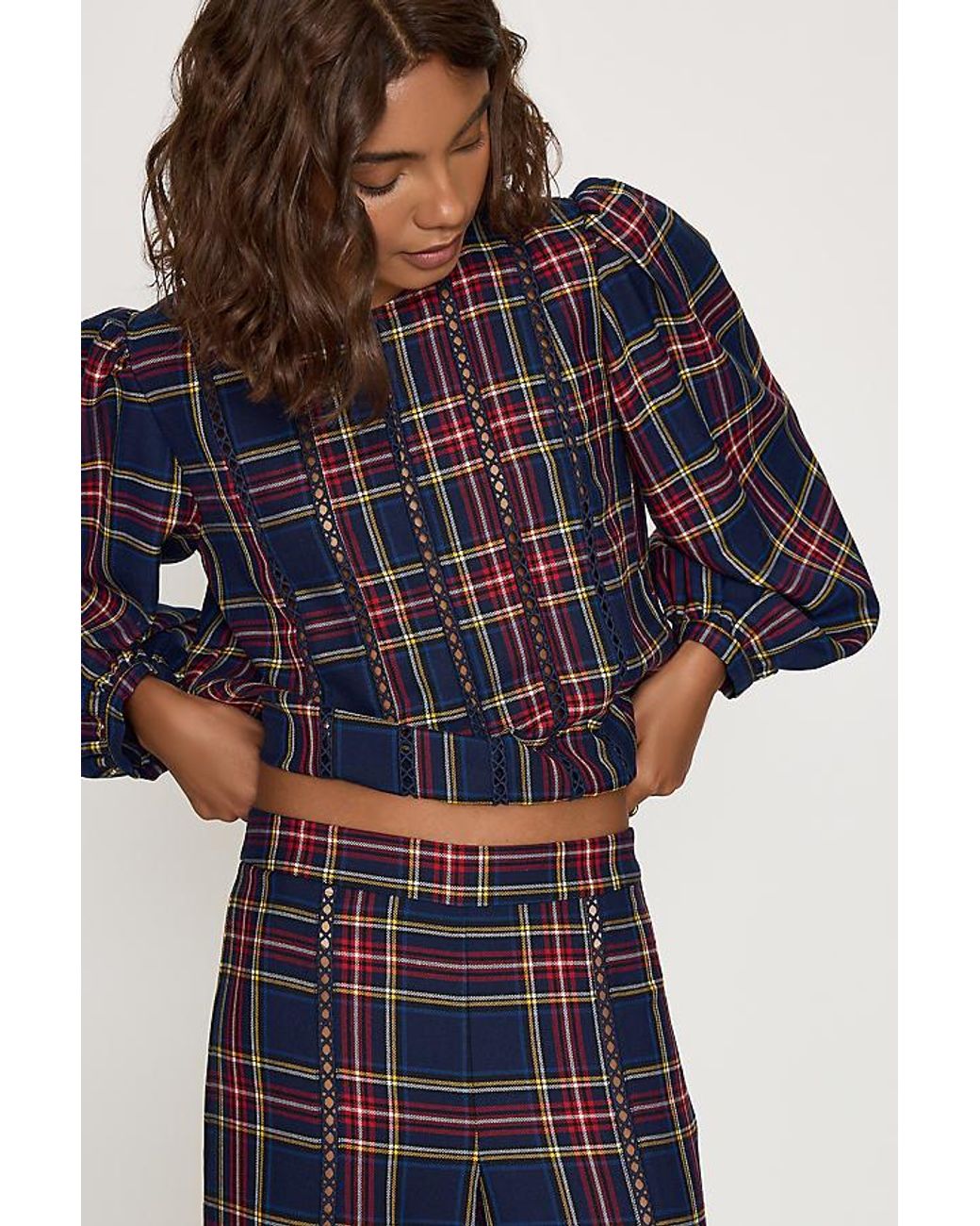 The Tiny Big Sister Blue Check Wide-Leg Trousers
