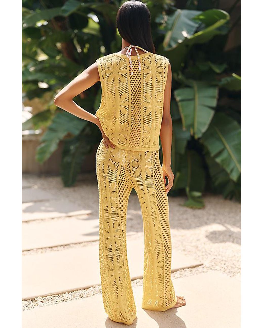 Celandine Green Bloom Crochet High-Rise Trousers