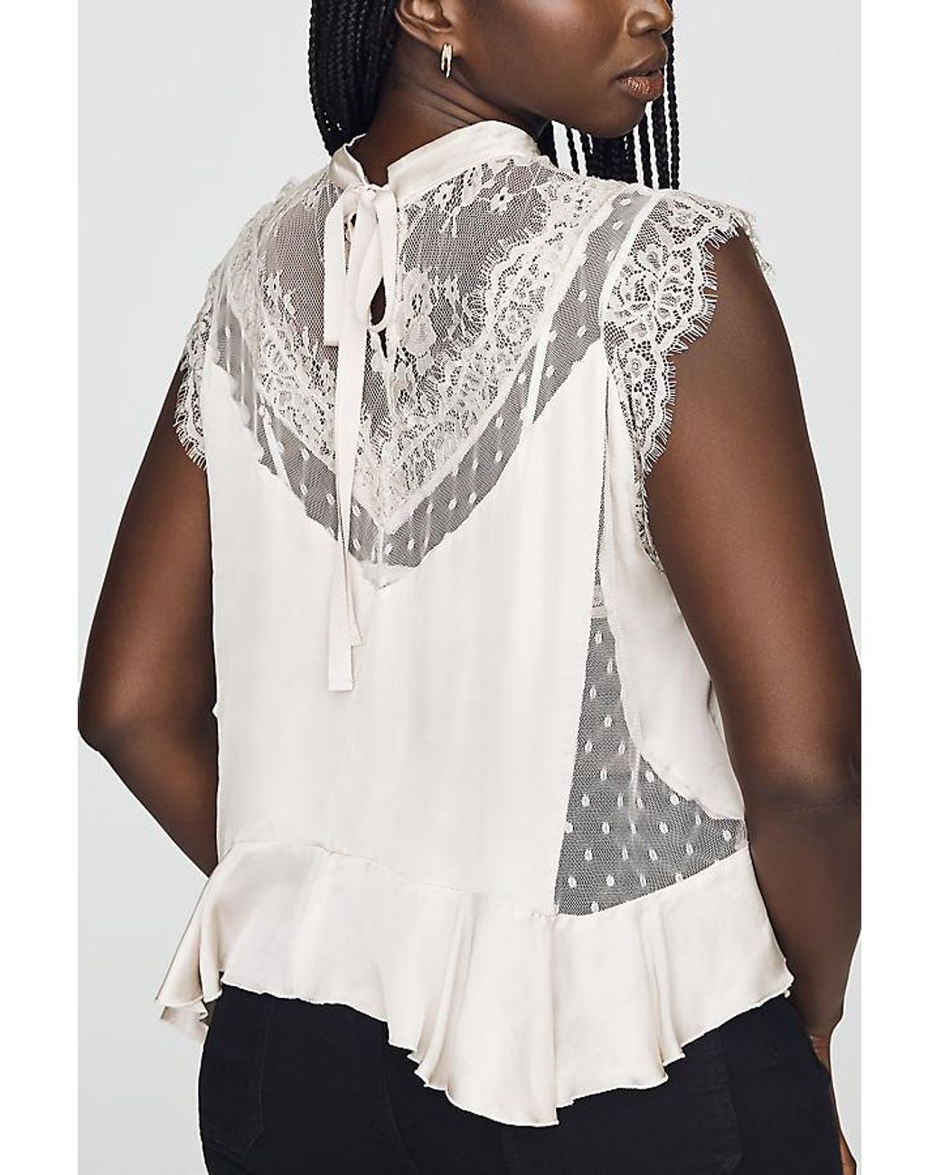 By Anthropologie Natural Harmony Sheer Lace Peplum Blouse