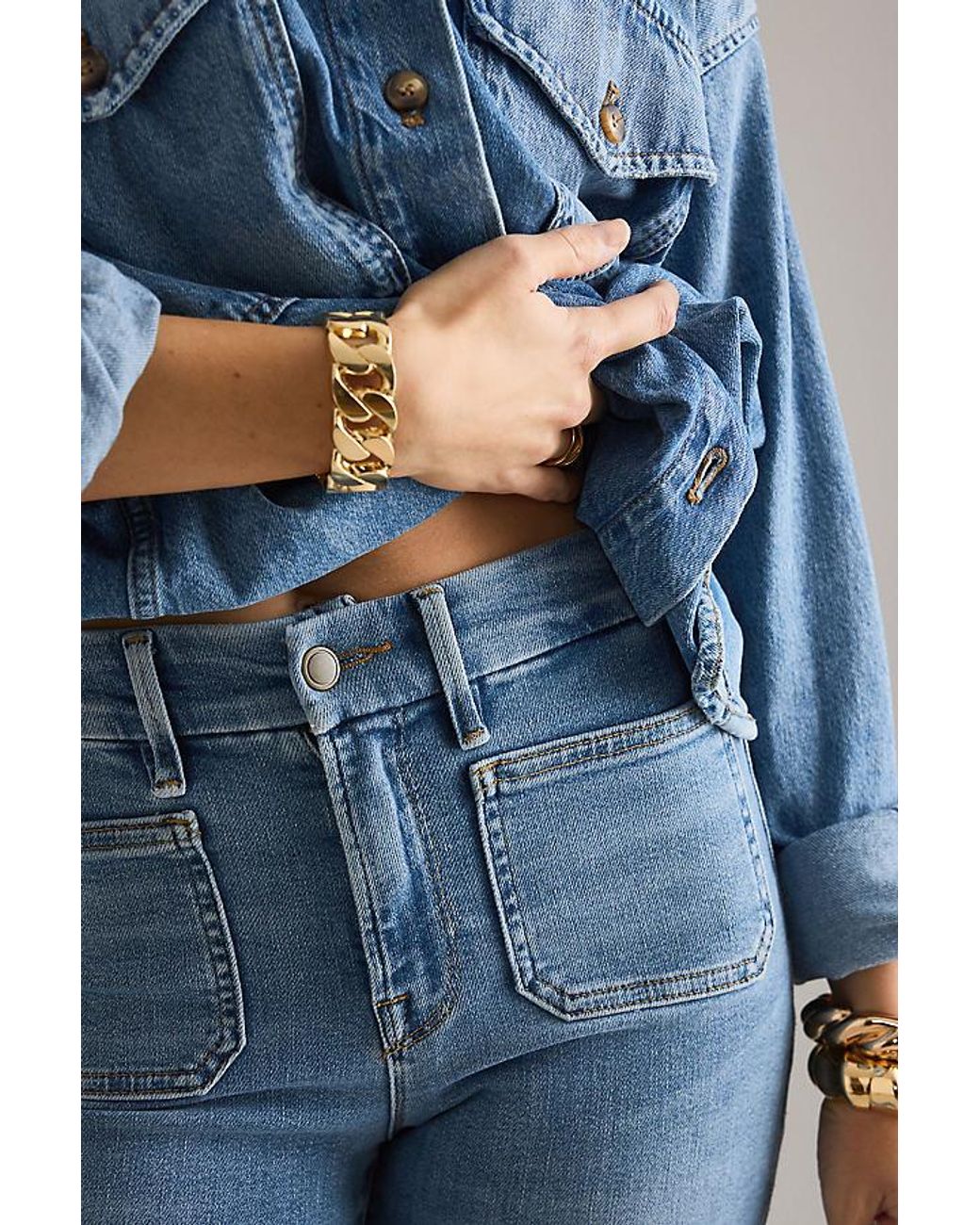 GOOD AMERICAN Blue Good Legs Patch Pocket Flare Jeans