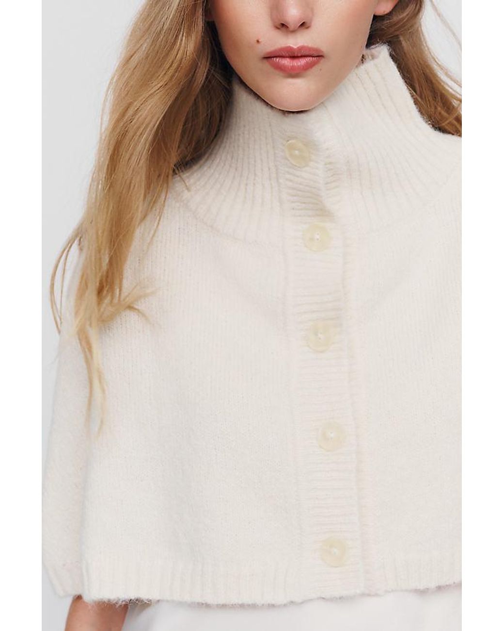 By Anthropologie Natural Cropped Funnel-Neck Poncho