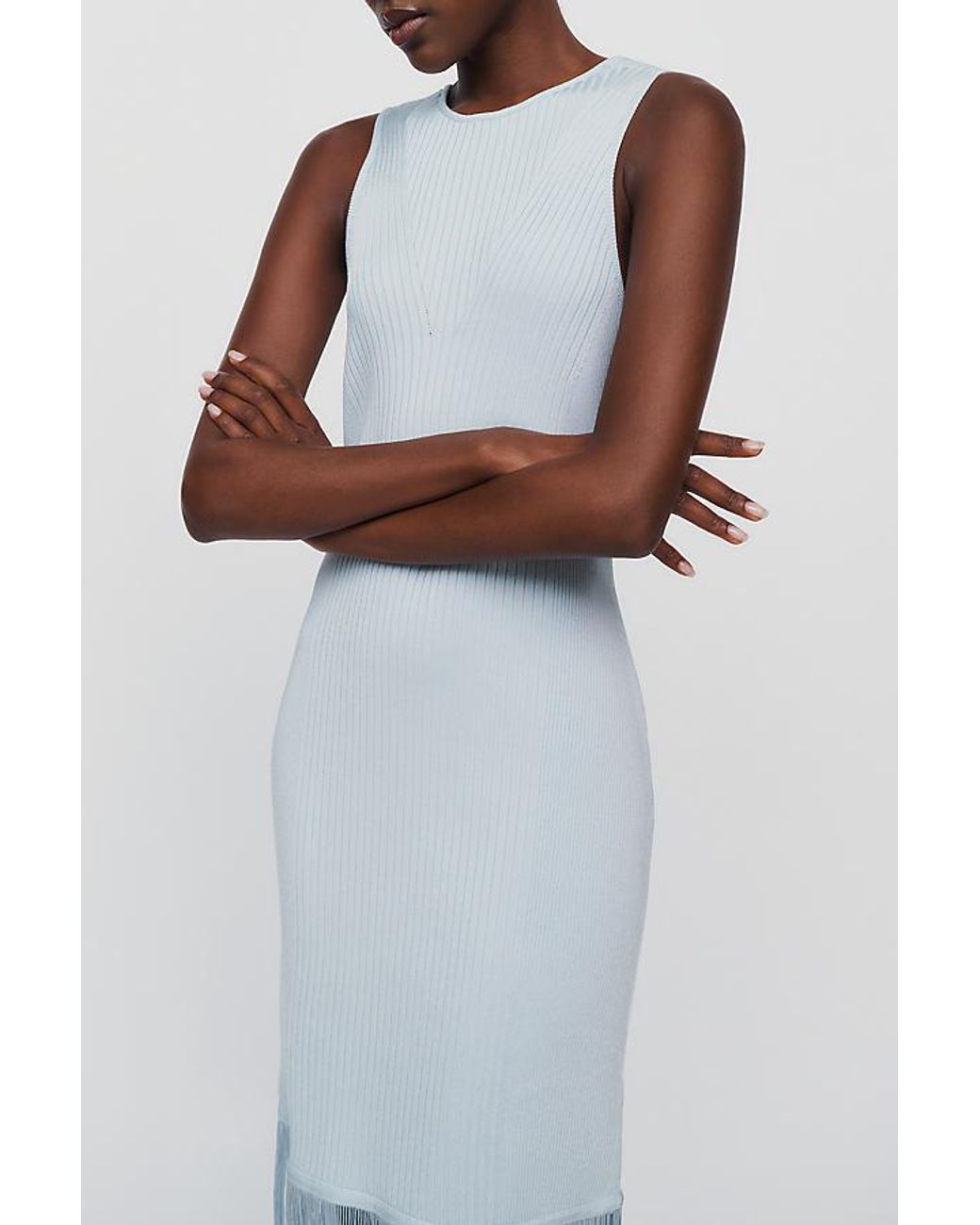 Siempre Blue Fringe Knitted Midi Dress
