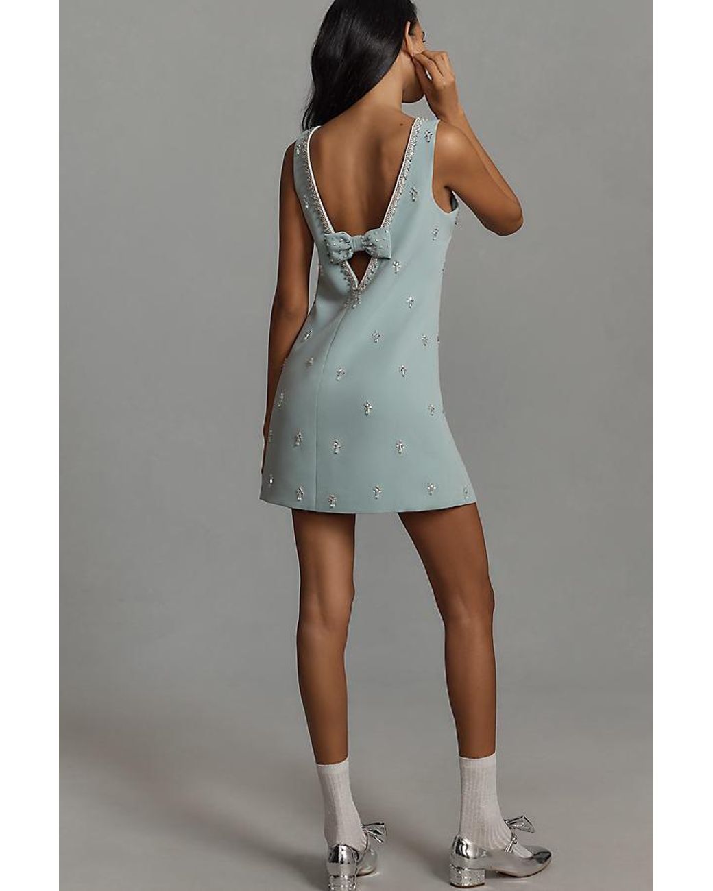 Atsu Crystal-Embellished Bow Mini Dress in Black | Lyst UK