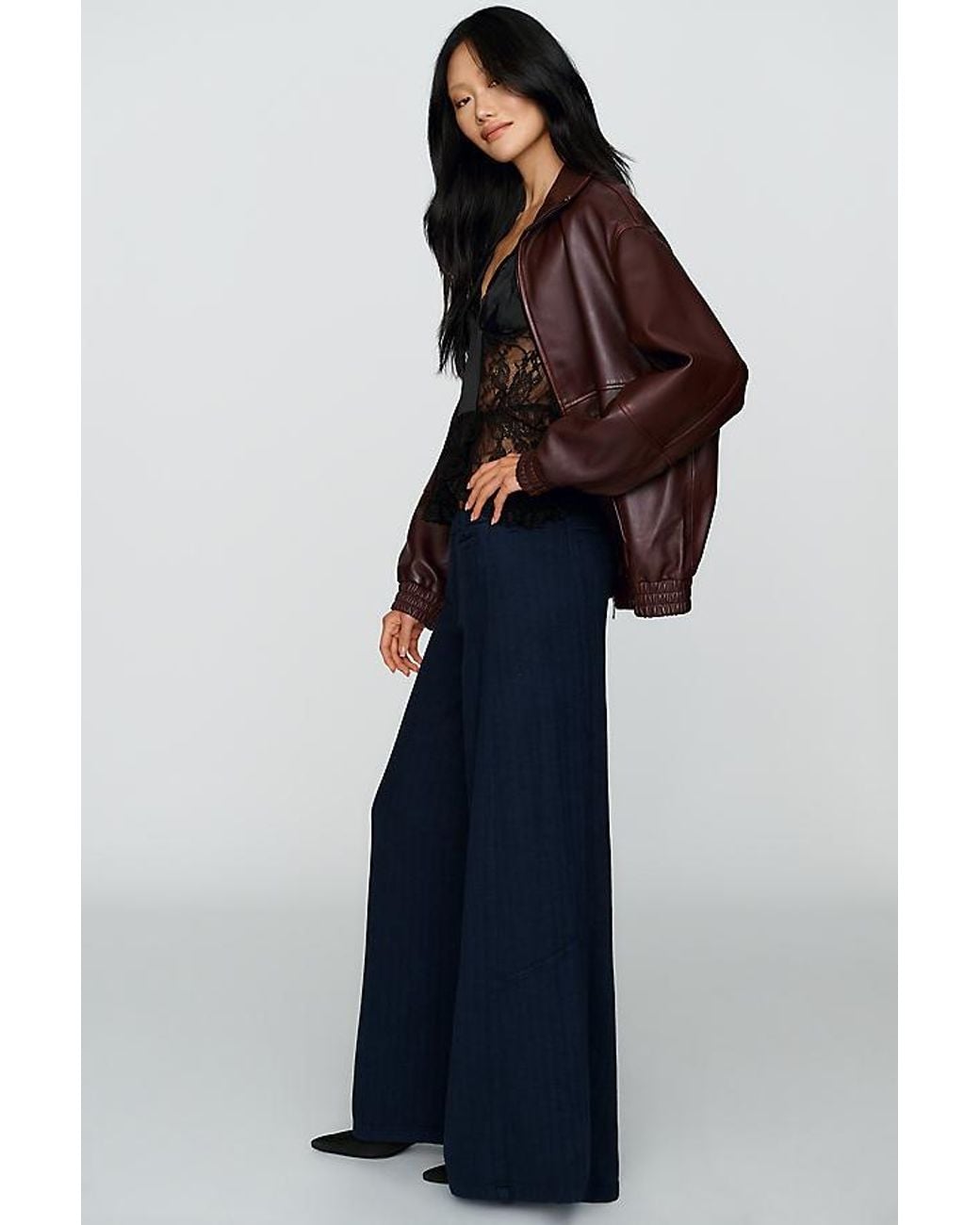 Pilcro Blue Lola Mid-Rise Wide-Leg Palazzo Trousers