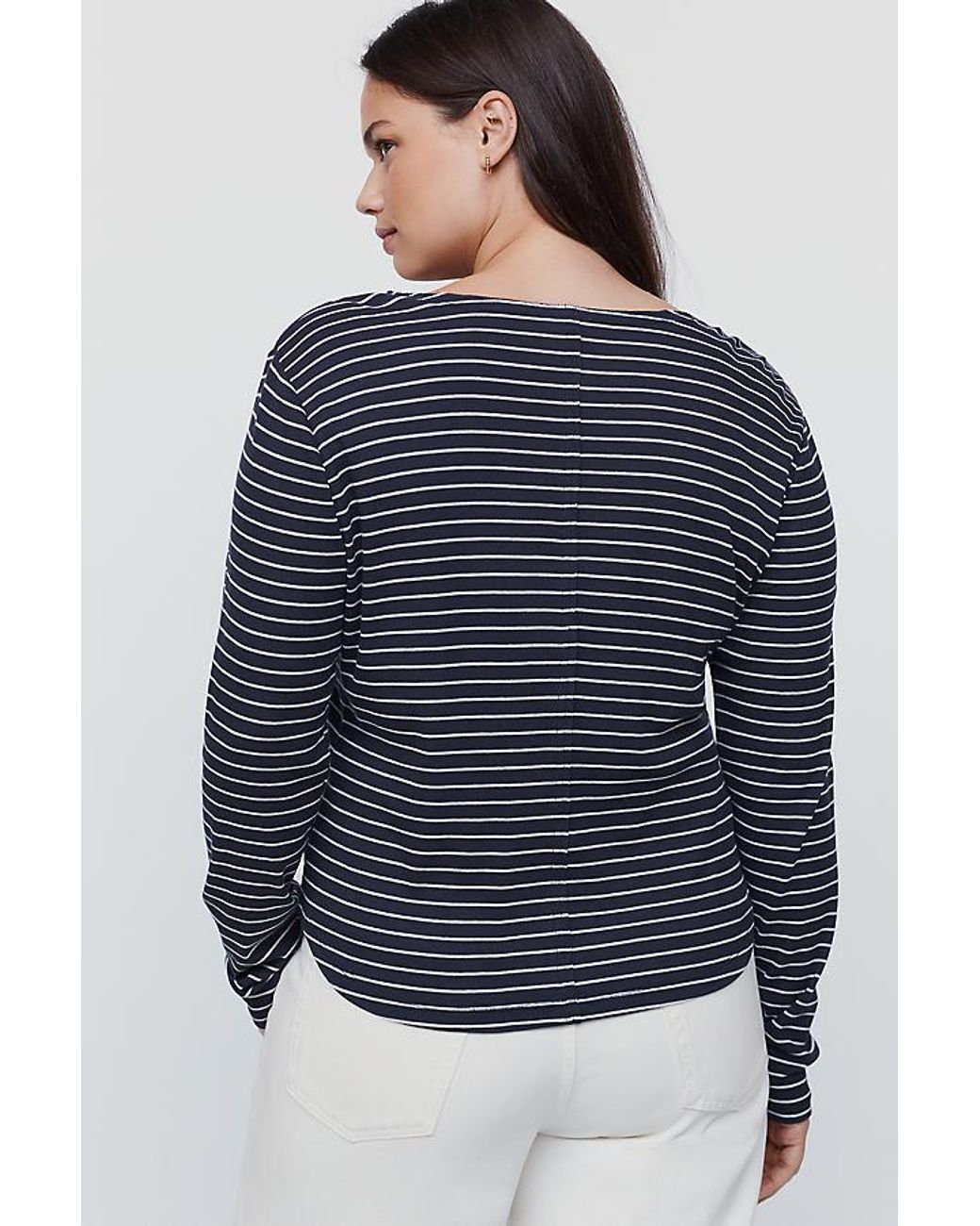 Pilcro Blue Ribbed Long-Sleeve Henley Top