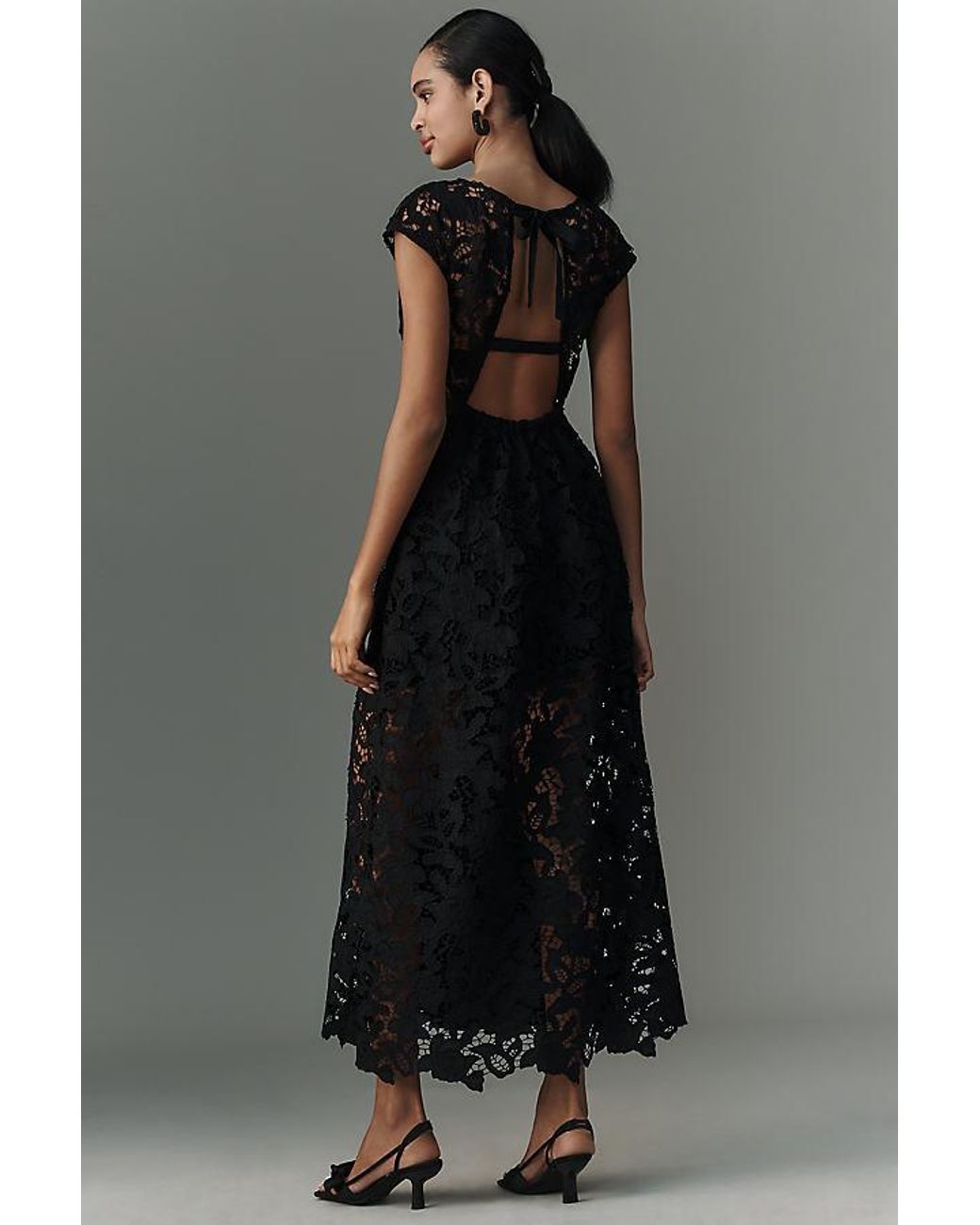 By Anthropologie Short-Sleeve Cutout Maxi Dress in Black | Lyst UK