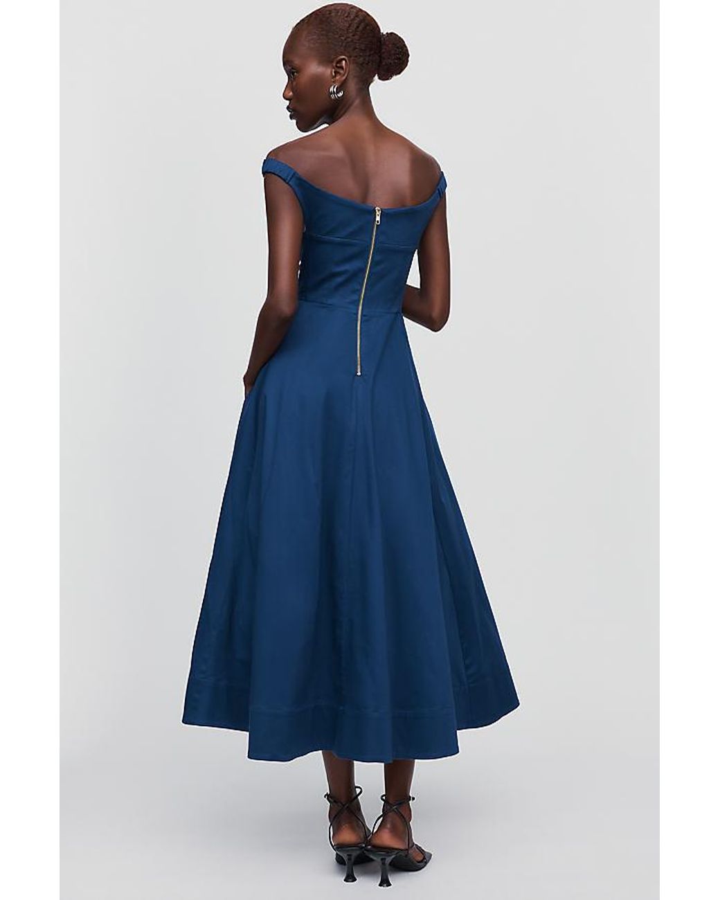 Maeve Blue Sateen Midi Dress