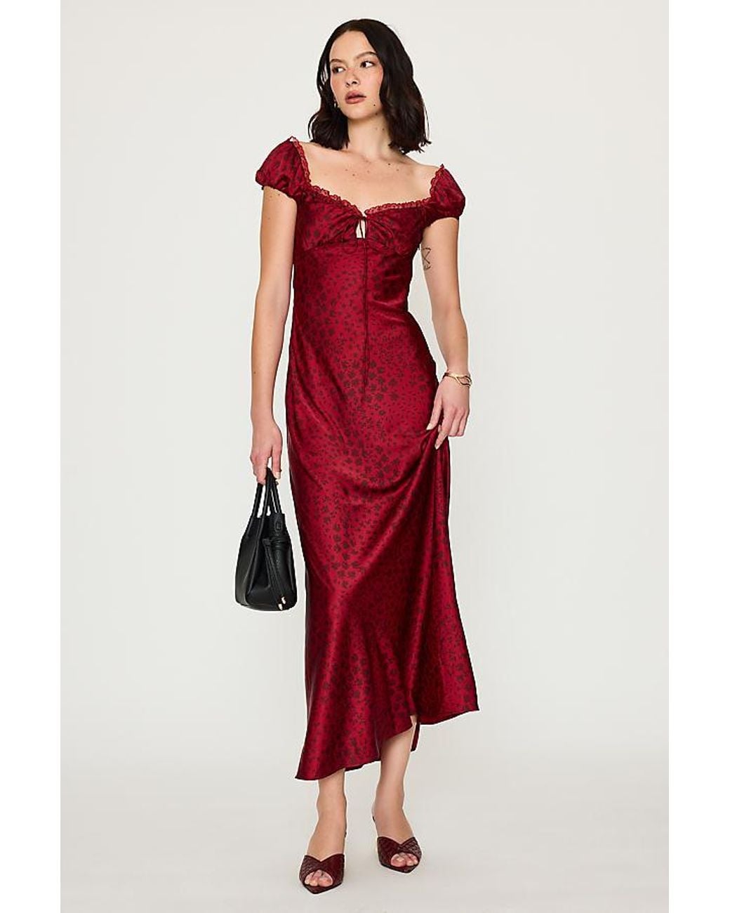 Bardot Red Stasia Floral Satin Maxi Slip Dress