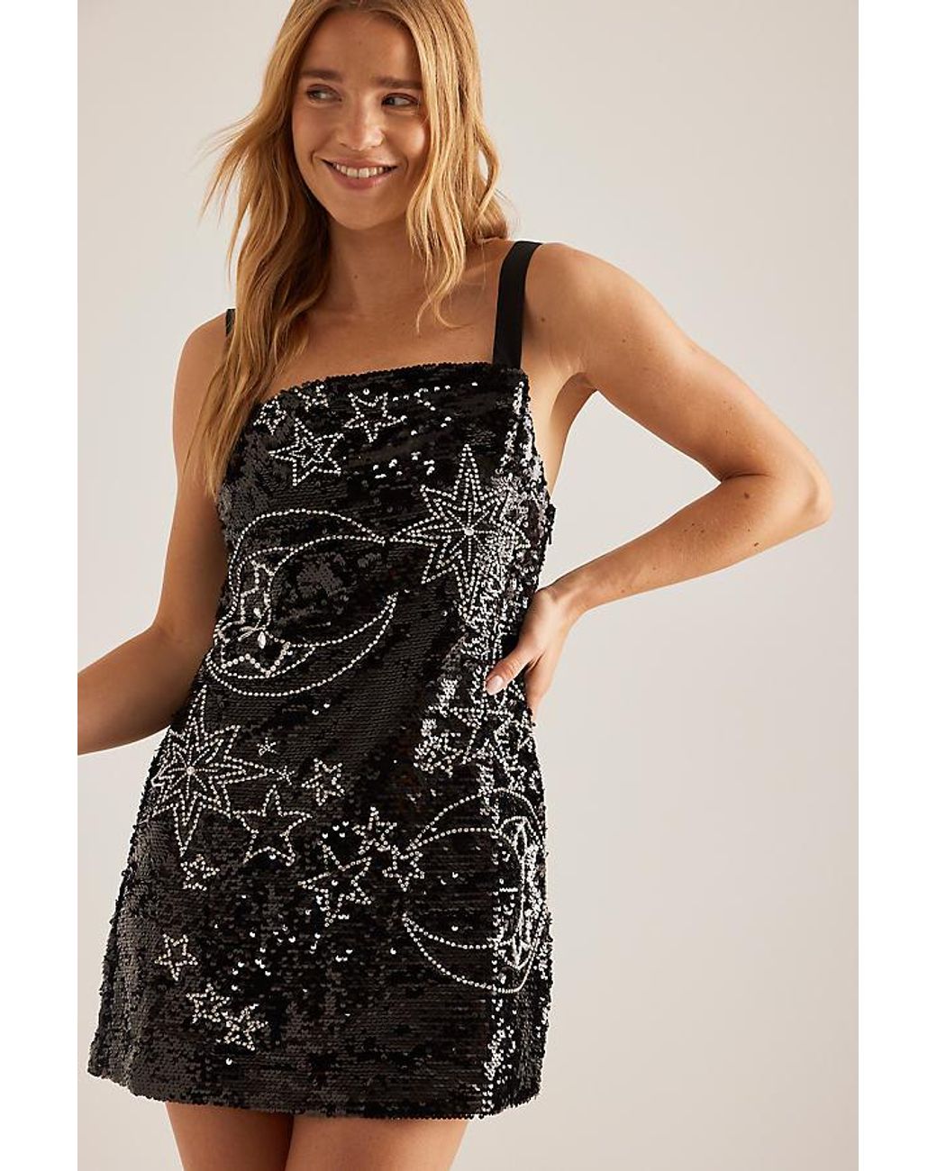 by anthropologie square neck sequin mini shift dress NWT ANTHROPOLOGIE SQUARE-NECK SEQUIN RHINESTONE MINI SHIFT BLACK DRESS M Moon
