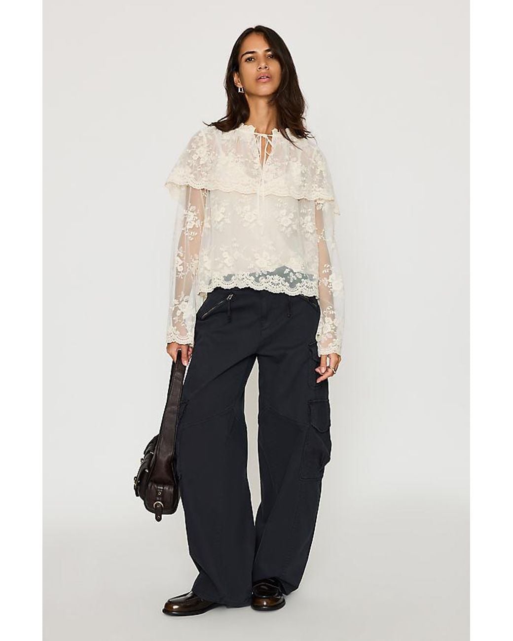By Anthropologie Natural Long-Sleeve Cape Lace Blouse
