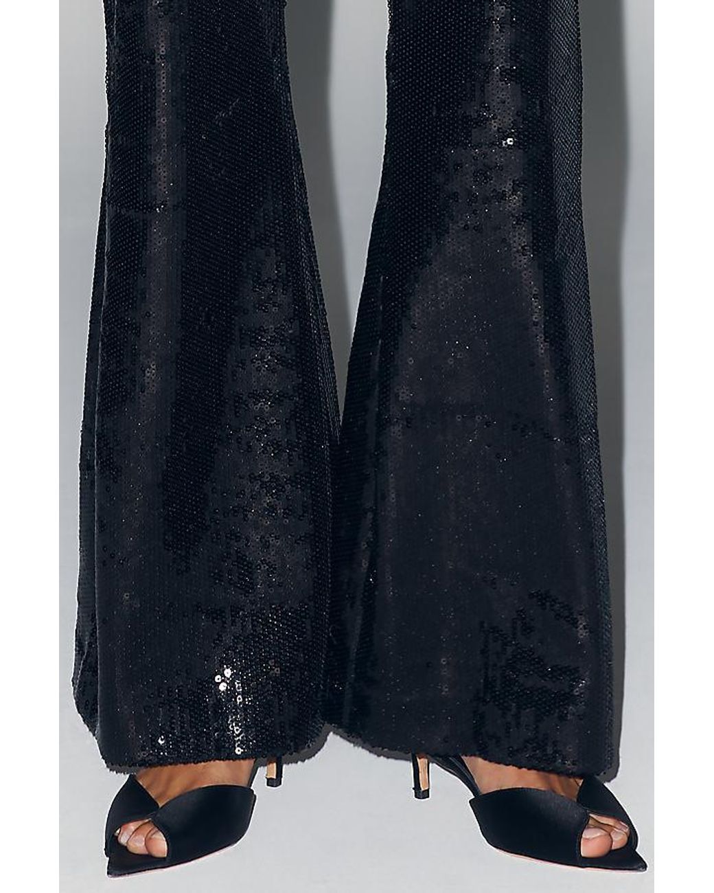 Maeve Gray Sequin High-Rise Flare Trousers
