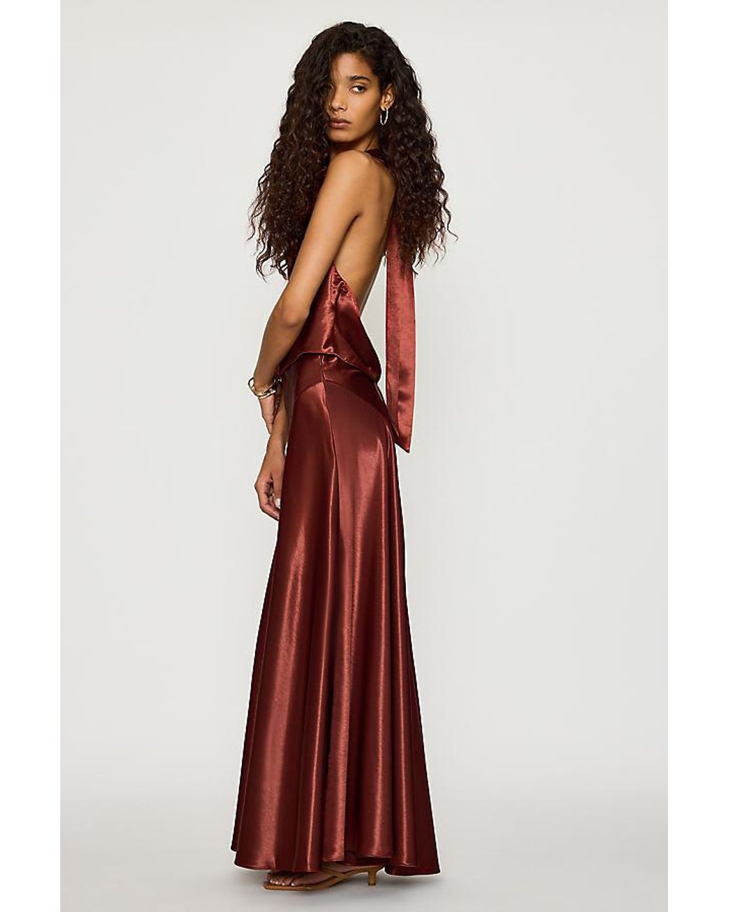 Bardot Red Toni Full Satin Maxi Skirt