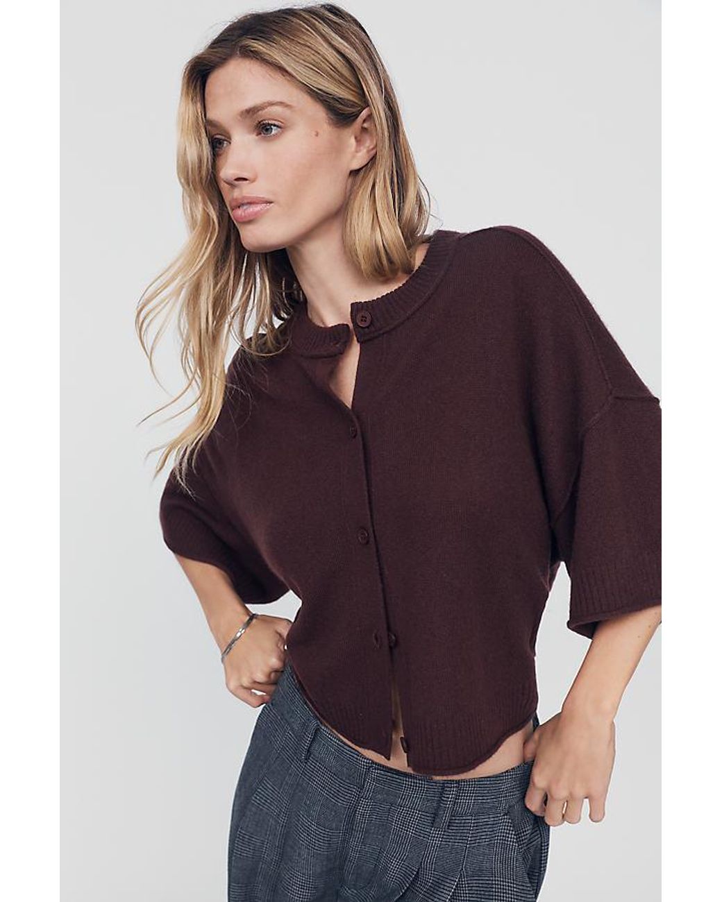 By Anthropologie Purple The Goldie Crew-Neck Cashmere Jumper: Cardigan Edition