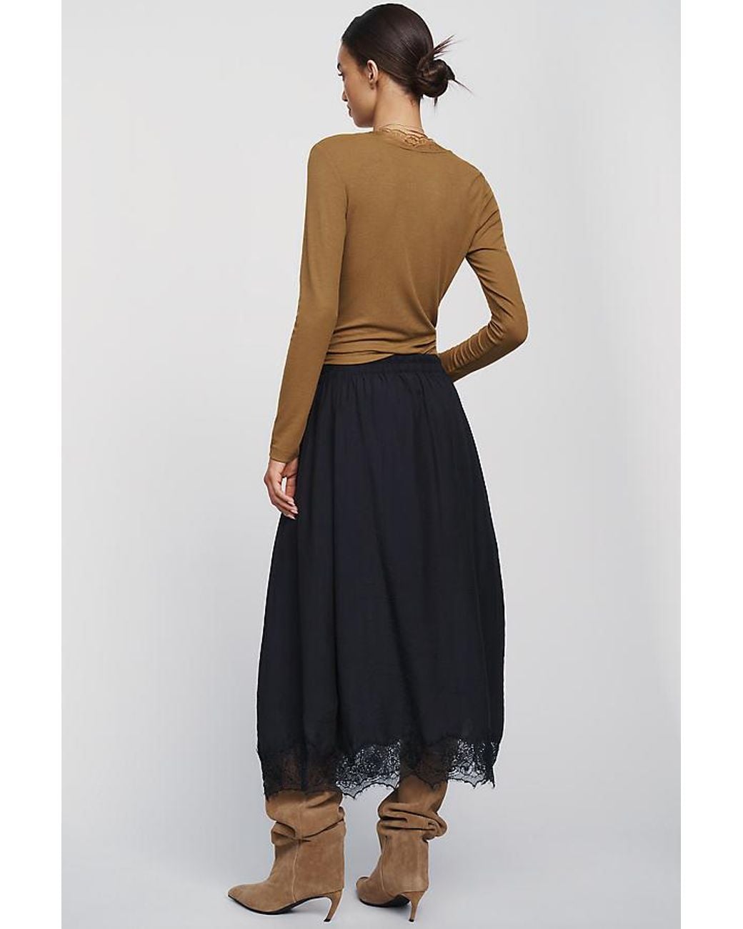 By Anthropologie Black Reverie Midi Skirt