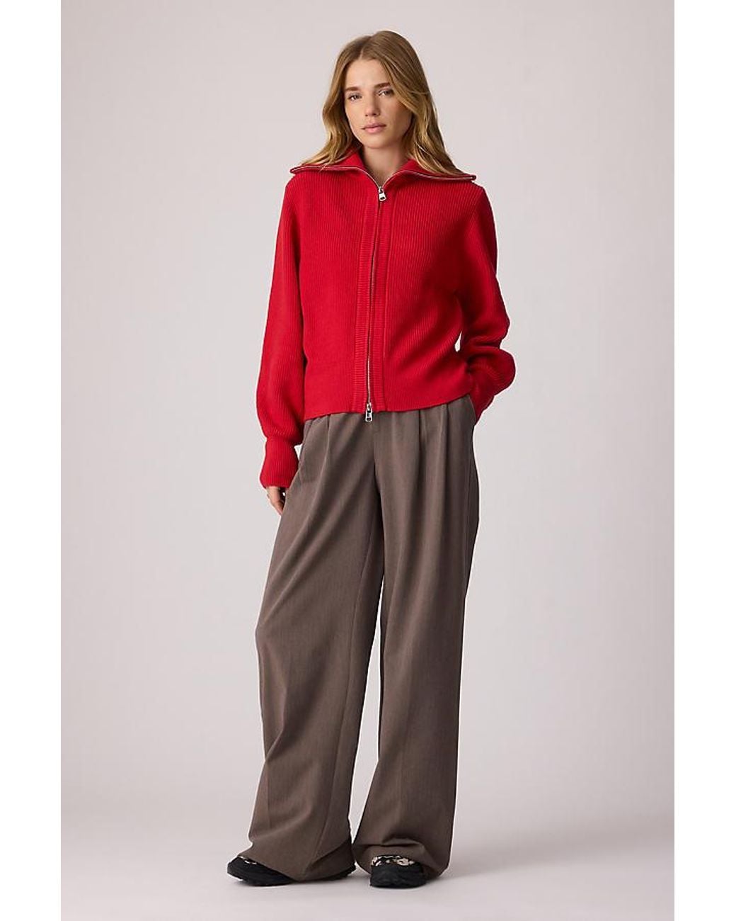 Varley Red Enrico Zip-Front Knit Jacket