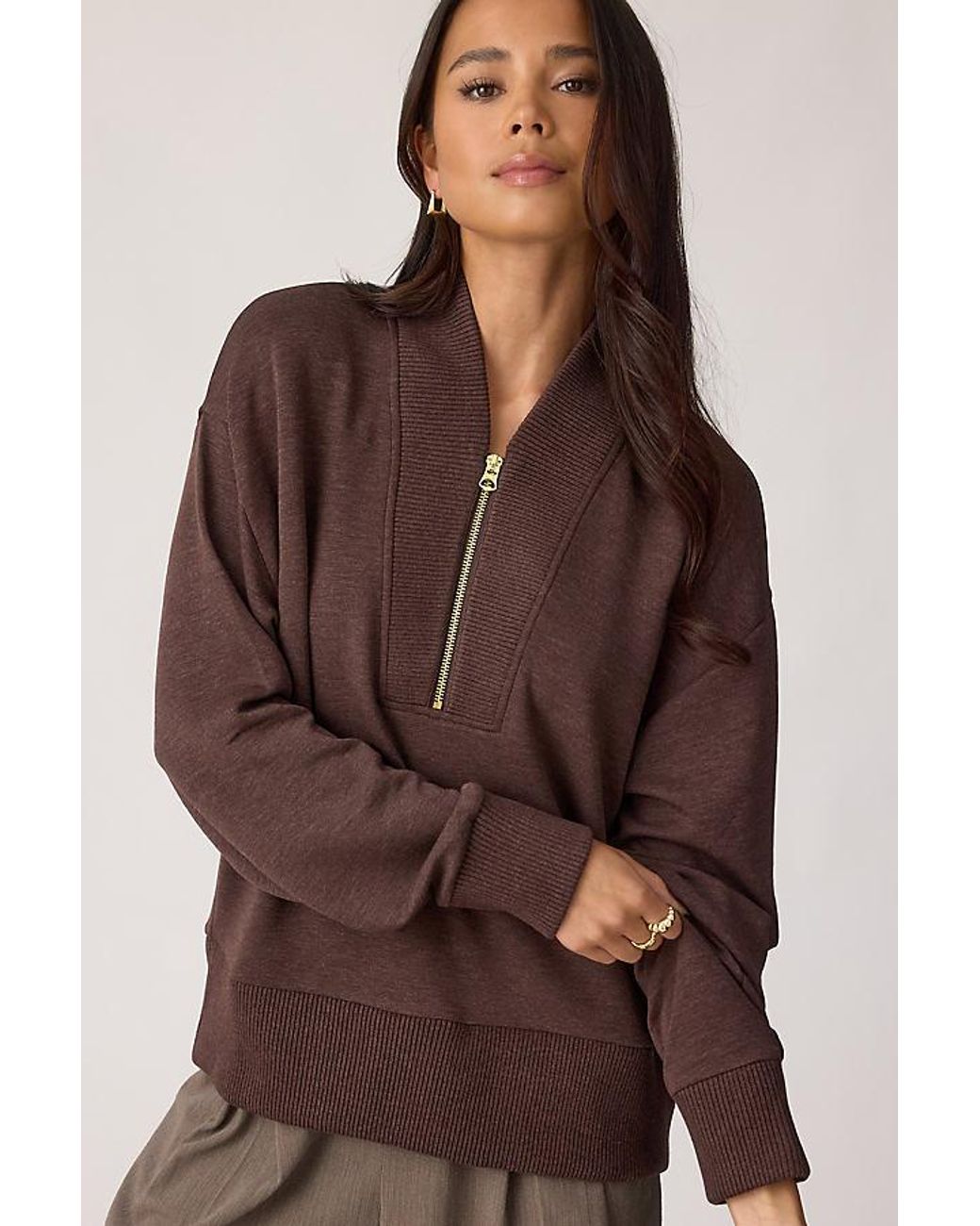 Varley Brown Sally Half-Zip Sweatshirt
