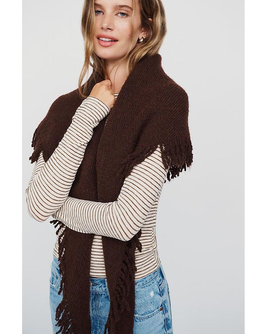 By Anthropologie Brown The Shay Triangle Fringe Scarf Wrap