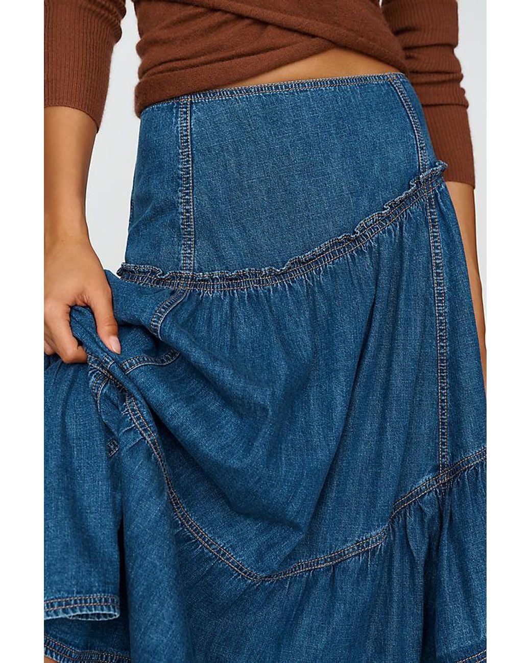 Pilcro Blue Denim Asymmetrical Tiered Skirt