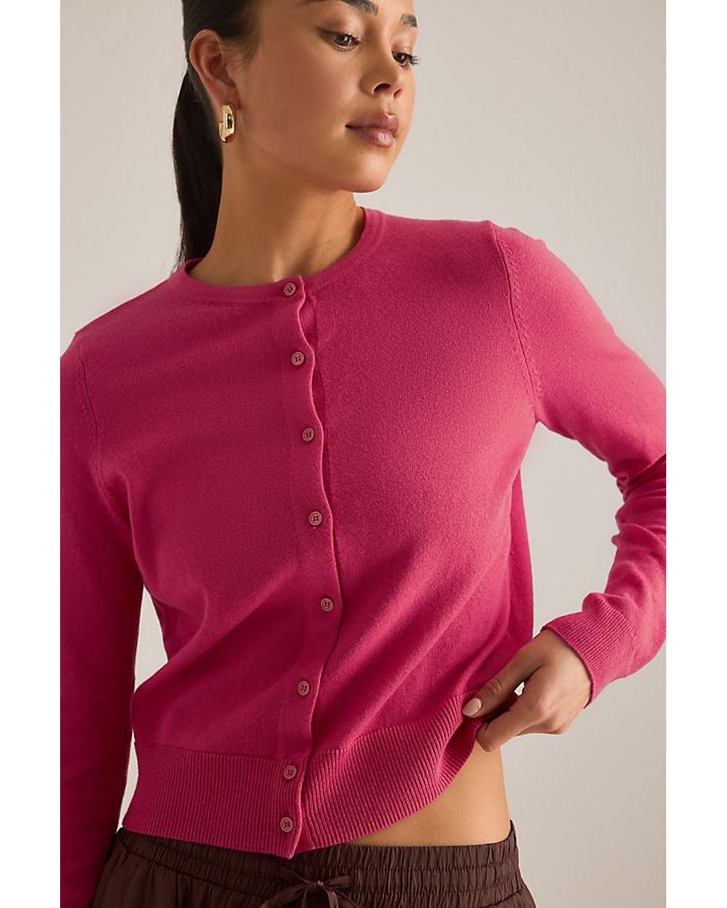 By Anthropologie Pink The Juliet Crew-Neck Cardigan: Cotton-Cashmere Edition