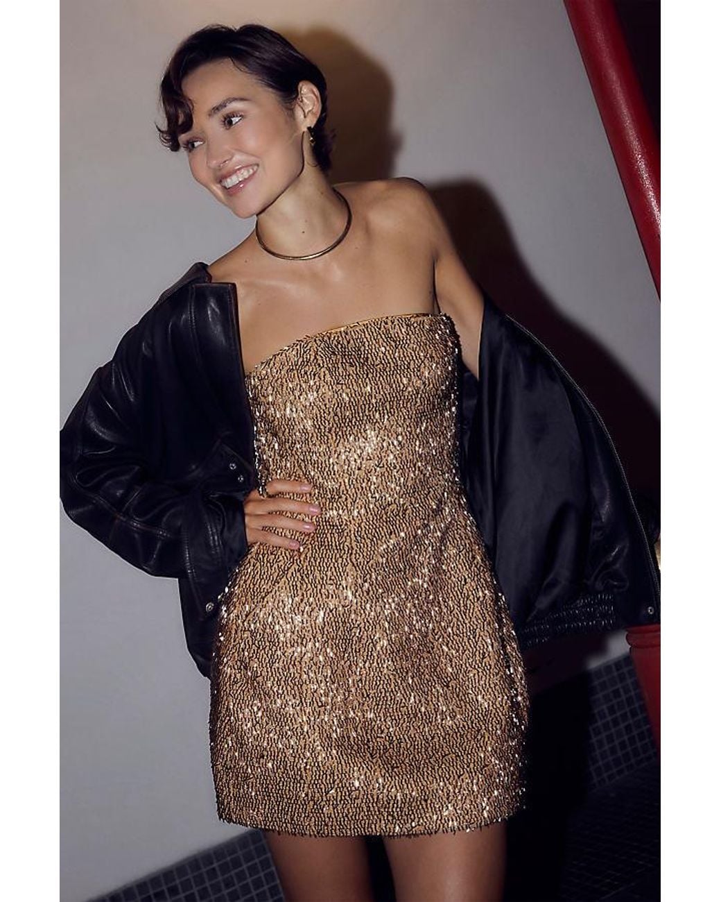 Bardot Blue Florine Sequin Strapless Hourglass Mini Dress