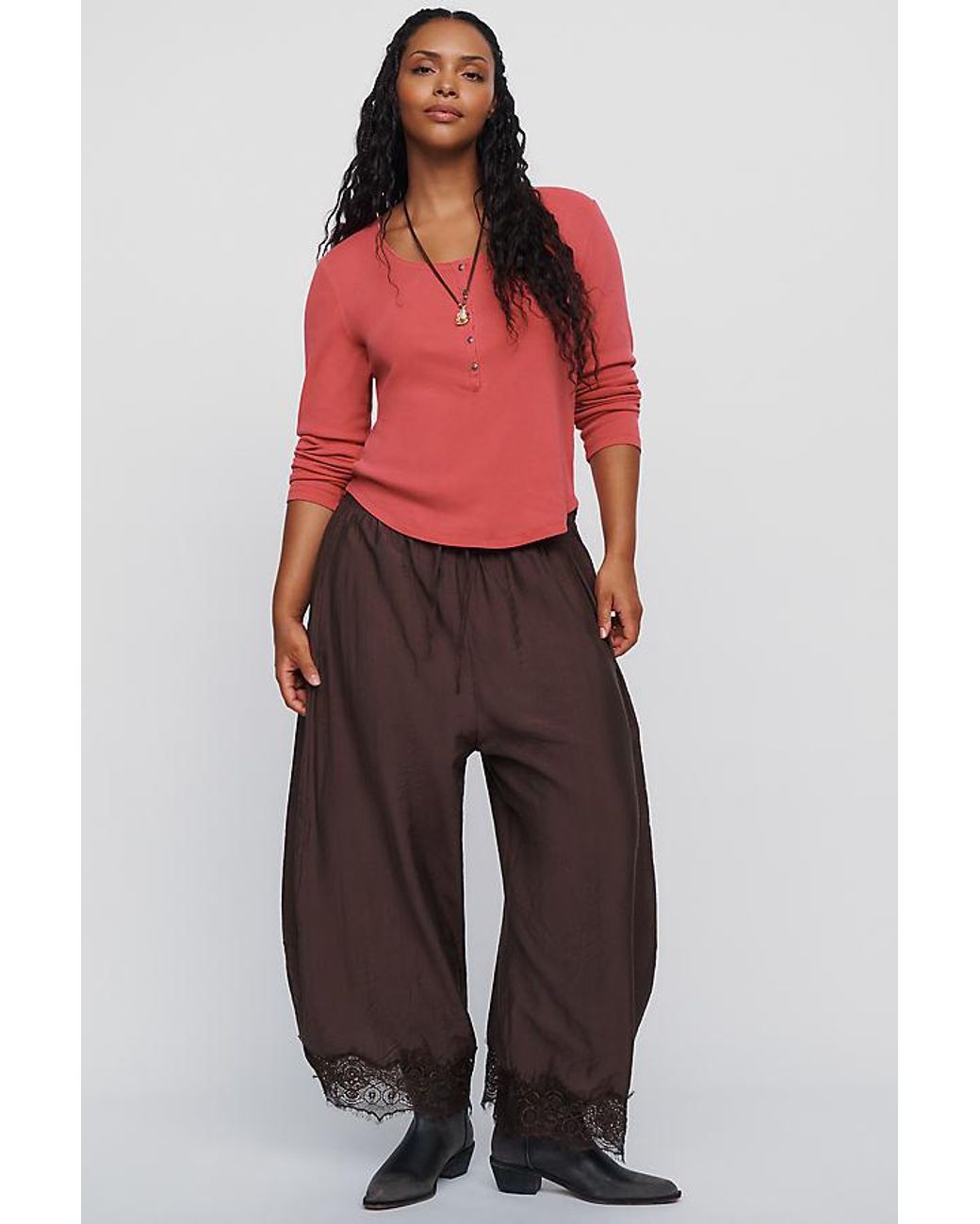 Pilcro Red Ribbed Long-Sleeve Henley Top