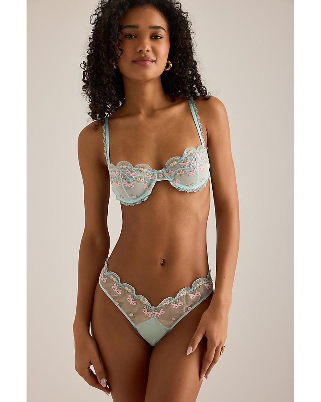 Wild Lovers Brown Mila Embroidered Bow Thong