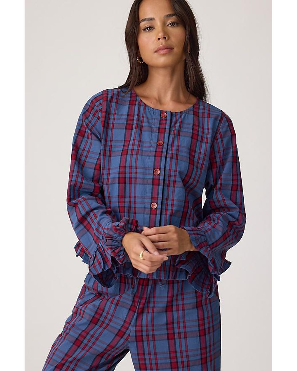 TBCo Blue Plaid 100% Cotton Long Pyjama Set