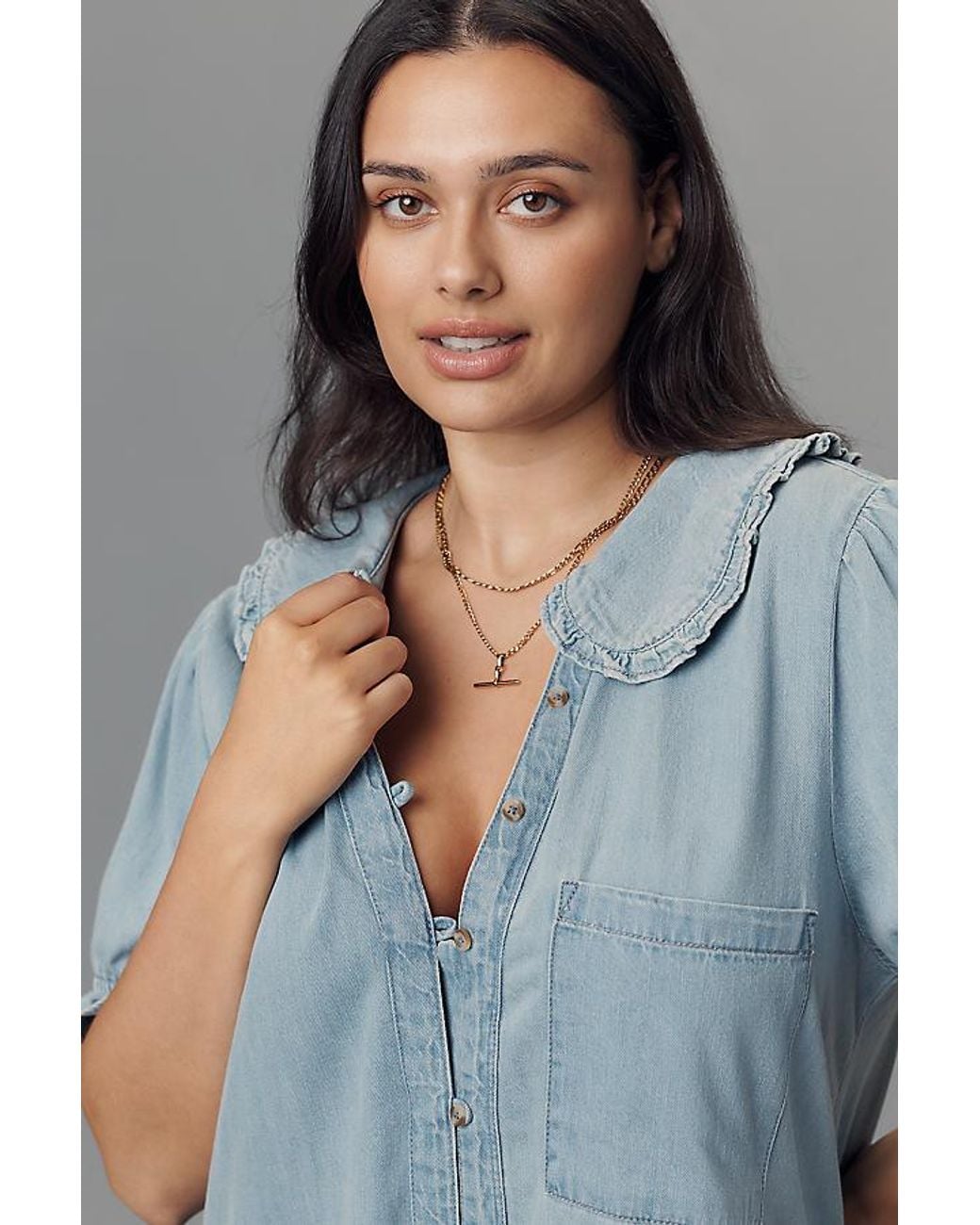 Pilcro Blue The Keira Collared Button-Front Mini Dress By