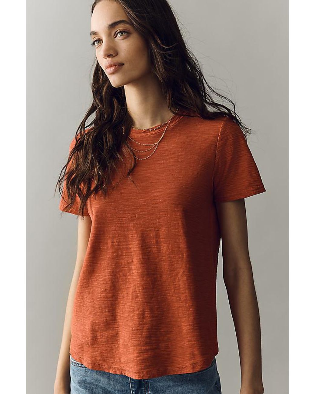 Pilcro Red The Bennie Slim Crew Neck Cotton-Slub T-Shirt By