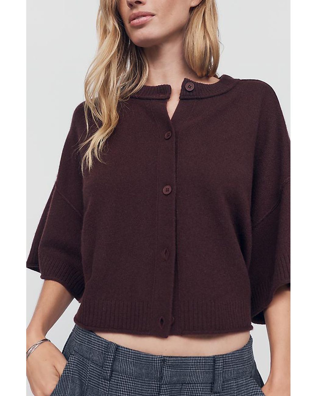 By Anthropologie Purple The Goldie Crew-Neck Cashmere Jumper: Cardigan Edition