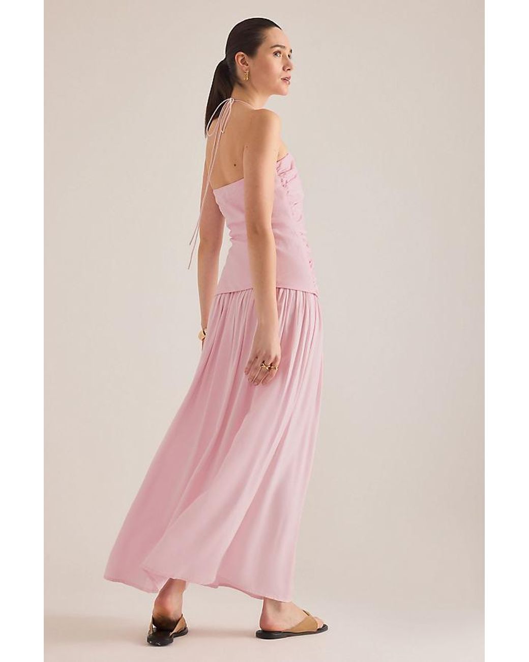 Faithfull The Brand Pink Notte Ruched Drop-Waist Maxi Dress