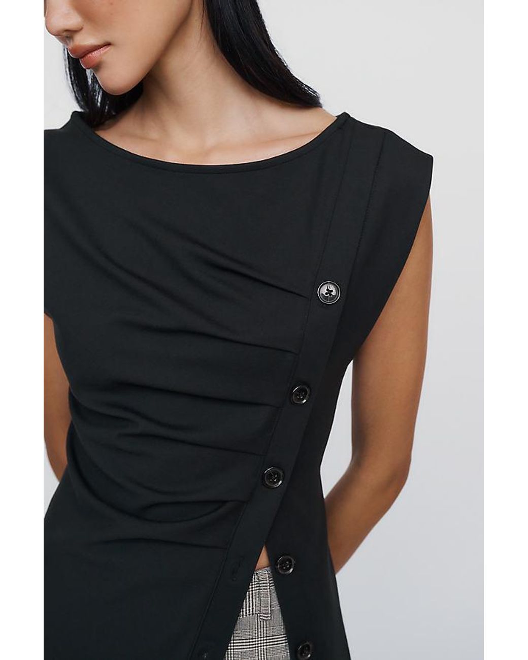 Maeve Black Asymmetrical Buttondown Top