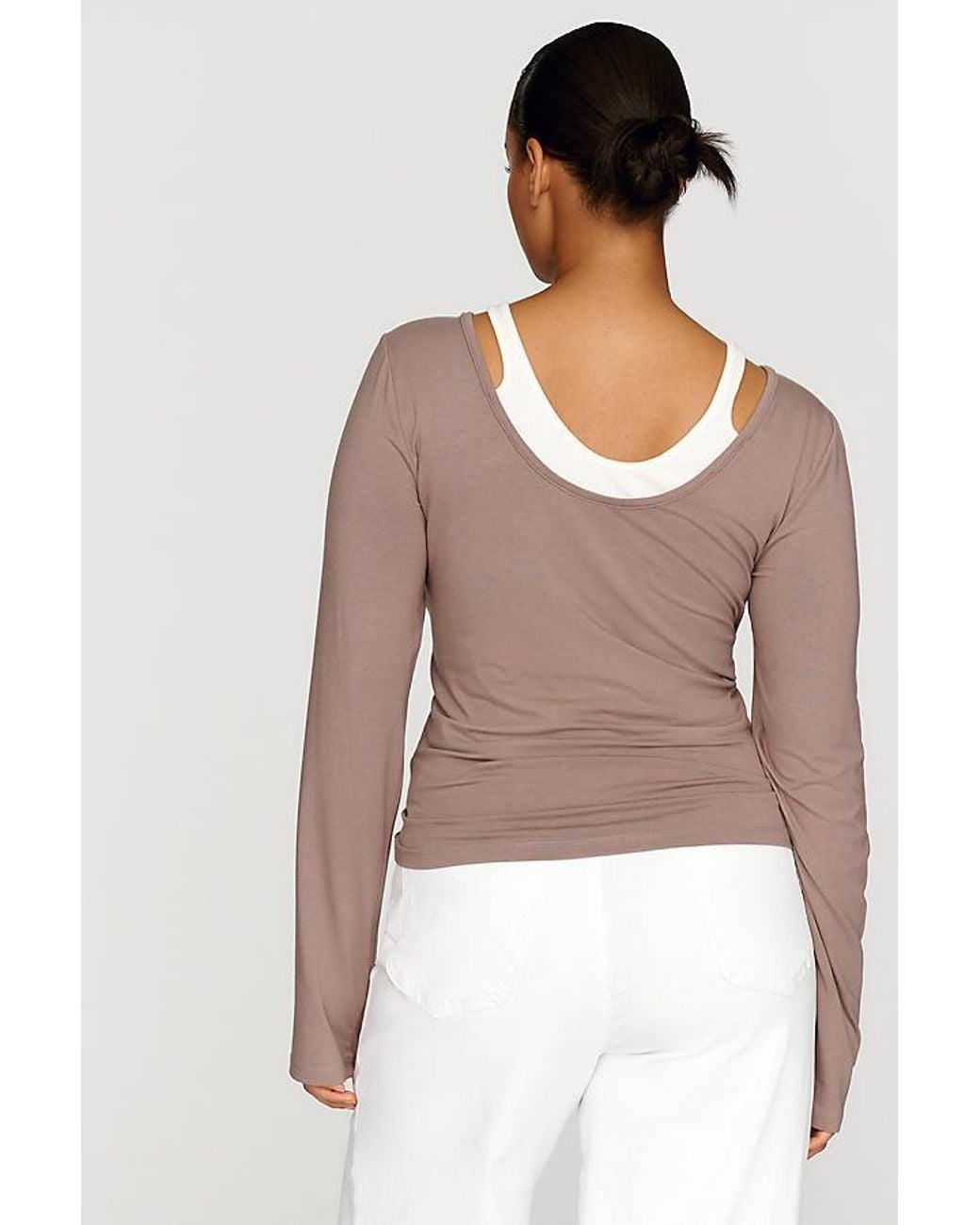 By Anthropologie Brown 100% Cotton Layered Ribbed Top