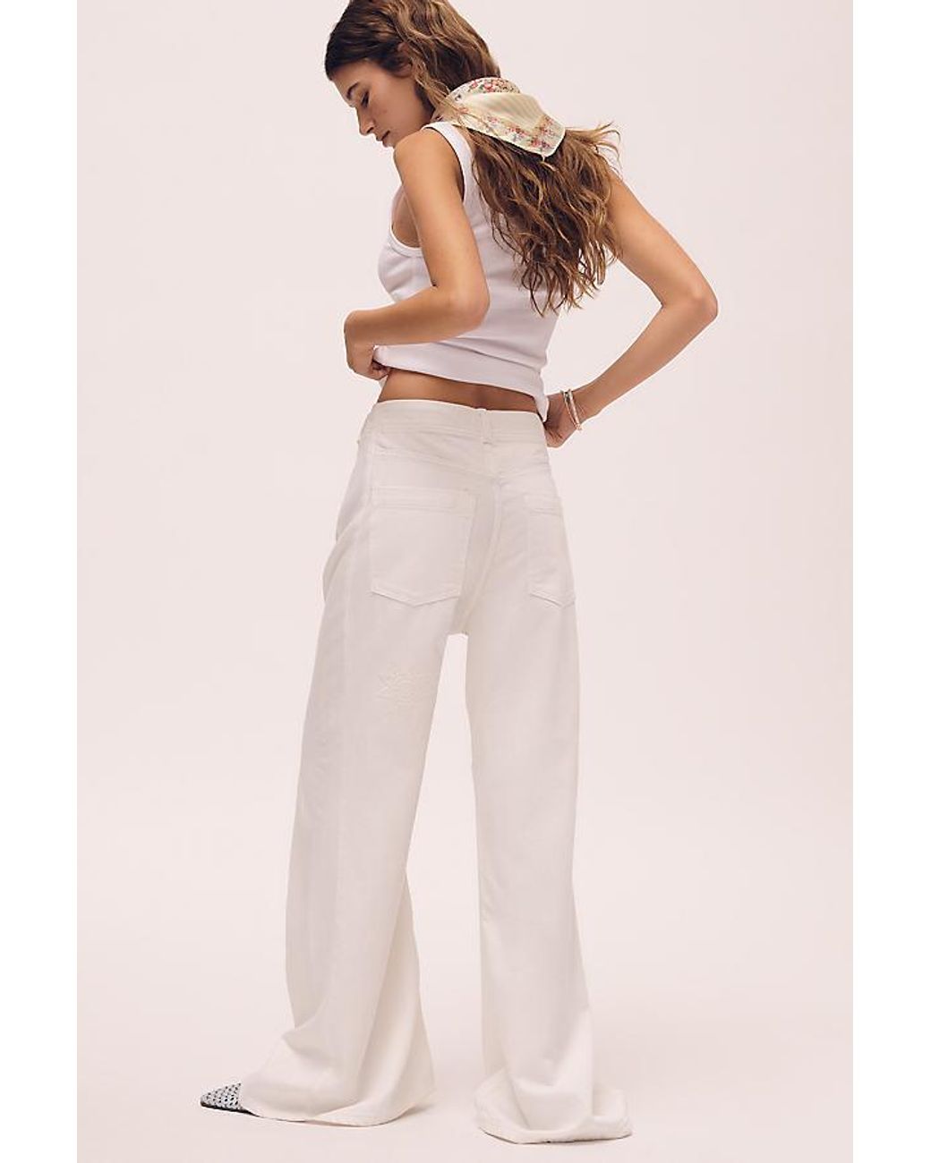 Pilcro Natural The Adi Mid-Rise Relaxed Wide-Leg Embroidered Jeans By