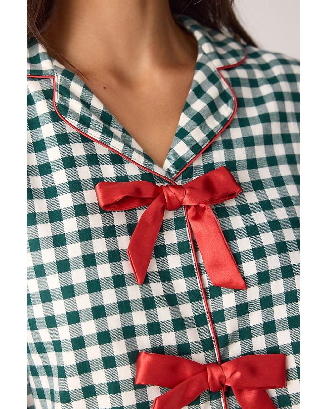 Chelsea Peers Blue Bow-Front Gingham Long Pyjama Set