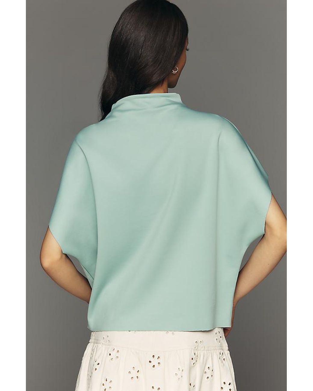 By Anthropologie Green Mock-Neck Batwing Top