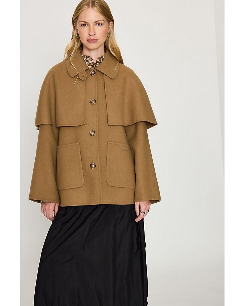 Barbour Brown Aggy Wool-Blend Cape Coat