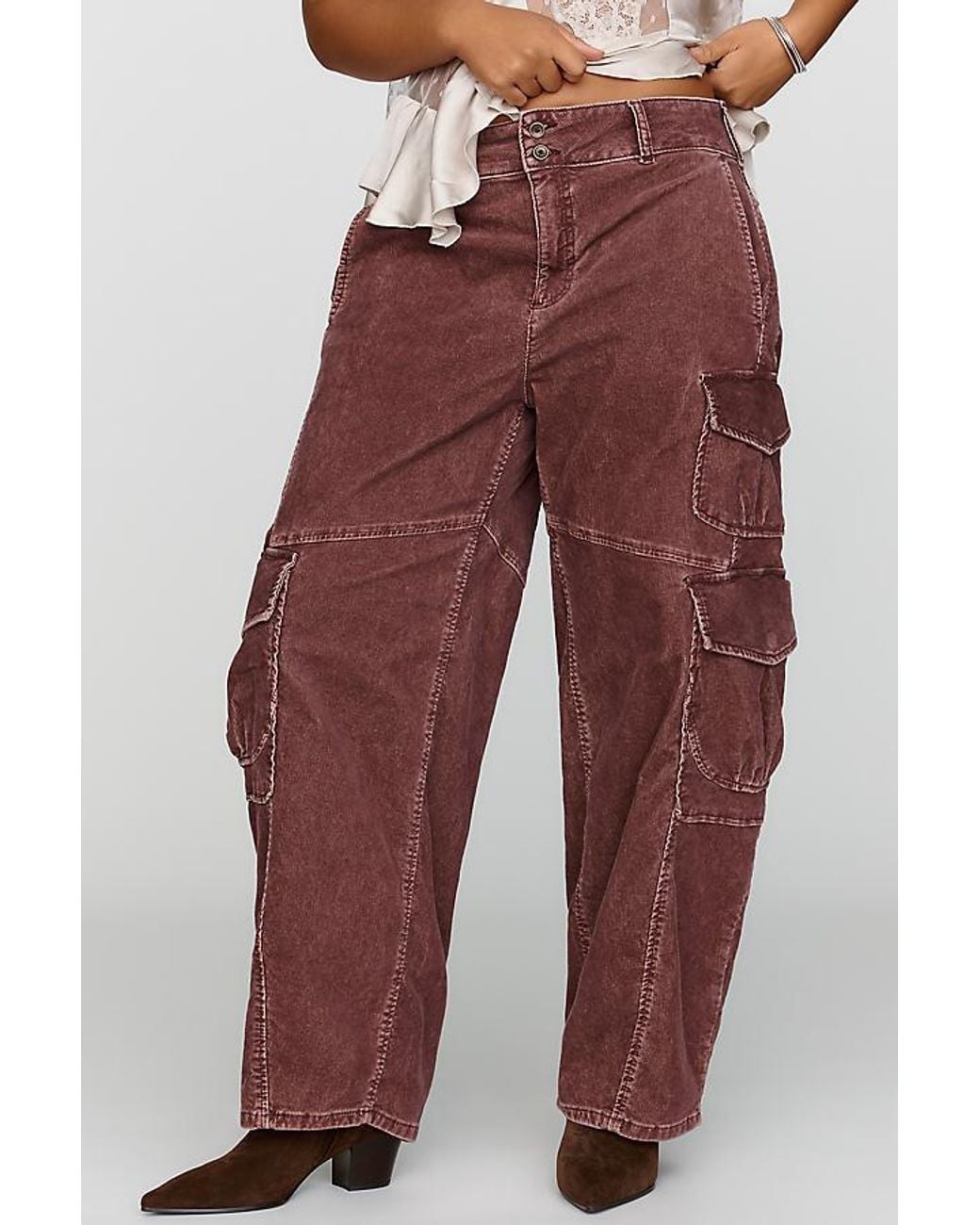 Pilcro Purple Aero Corduroy Wide-Leg Cargo Pants By