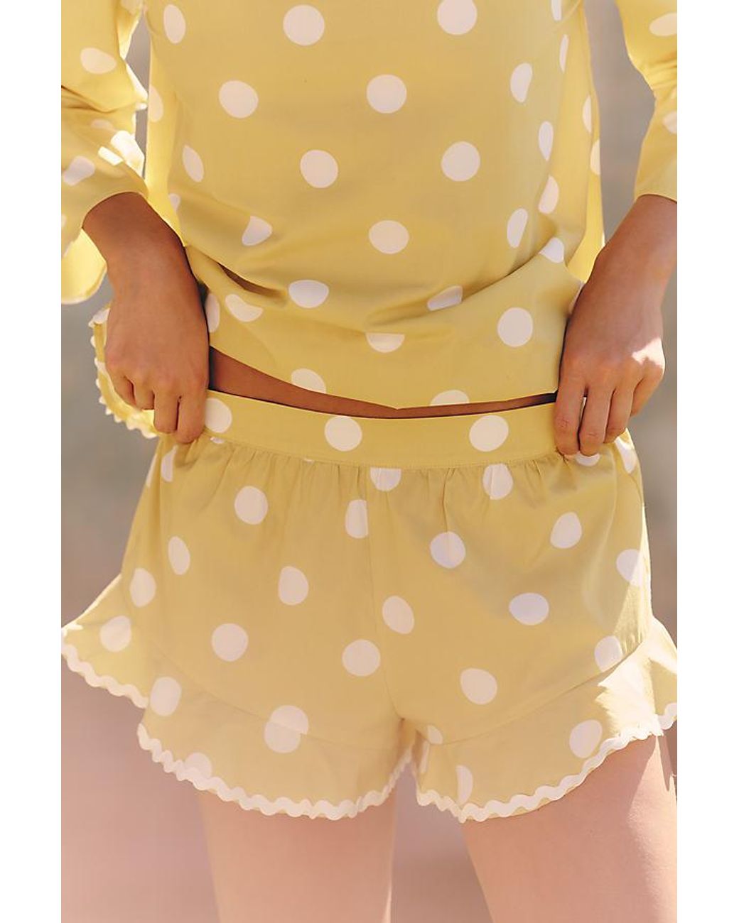 Celandine Yellow Cotton Polka Dot Shorts