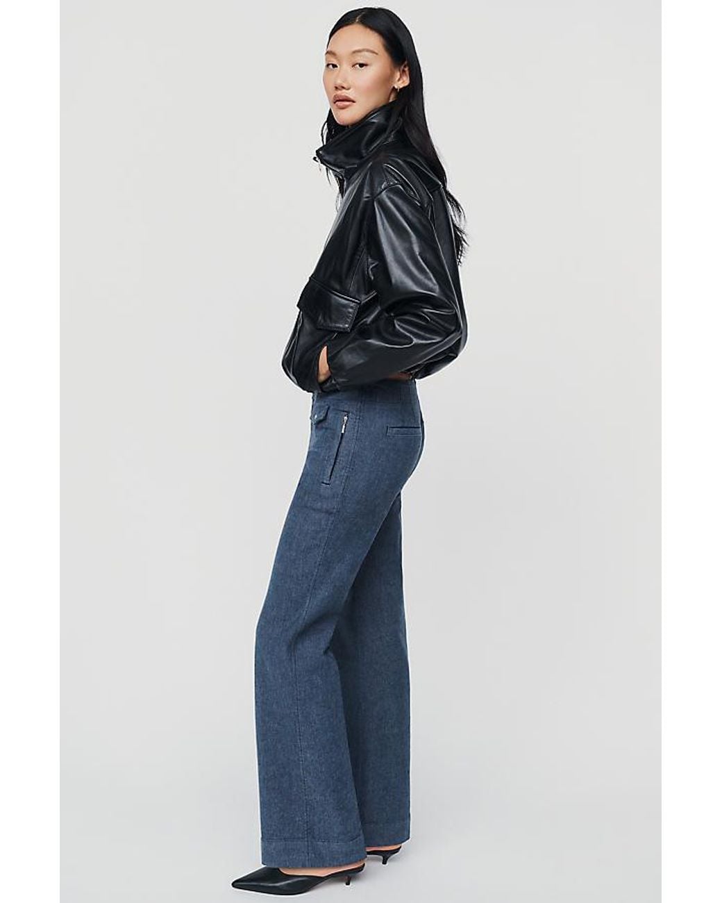 By Anthropologie Blue Low-Rise Straight-Leg Utility Trousers